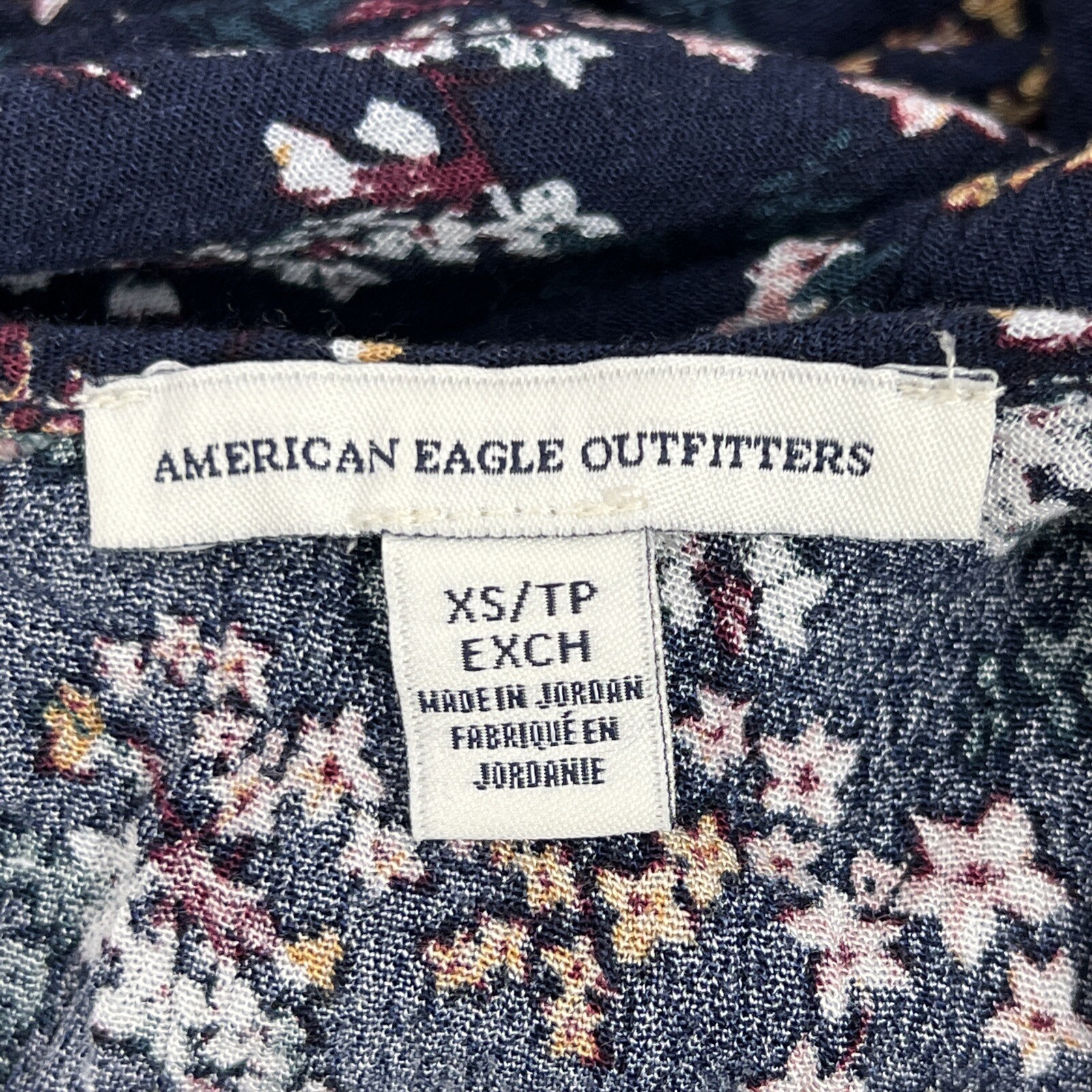 American Eagle Mini Dress Size XS Blue Floral Sundress Women’s Long Slit Sleeve