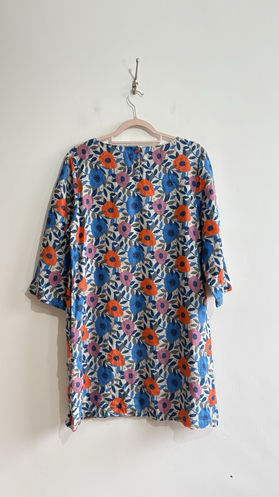 Seasalt Sol Blaze Dress Size 12 100% Linen Tunic Grey Floral Cottagecore Costal