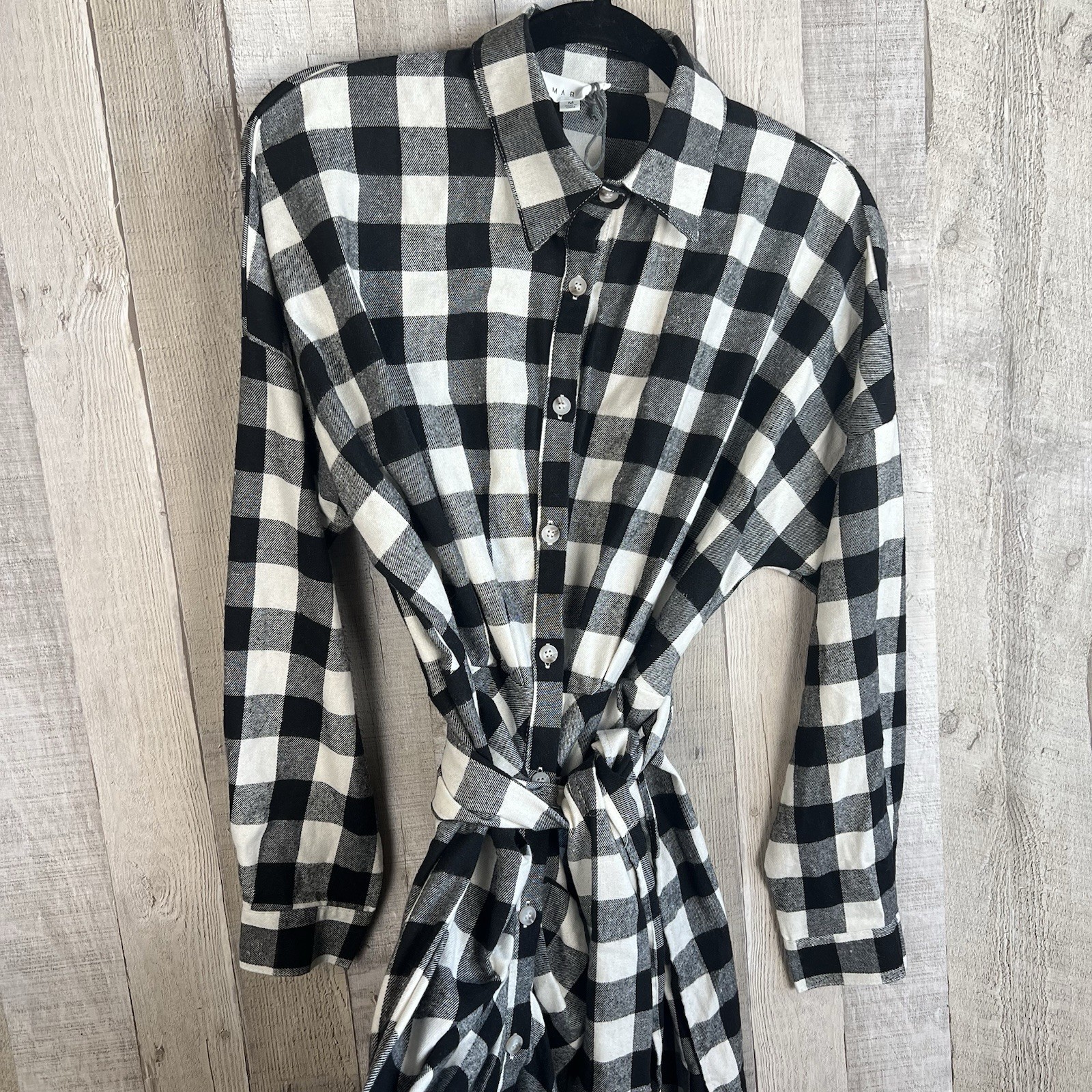 Mable Haeri Flannel Button Down Shirt Midi Dress Women Size Medium Black White