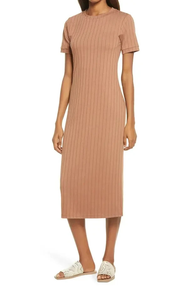 Sancia The Romie Ribbed Midi T-Shirt Dress In Toffee Brown Women’s Size XS