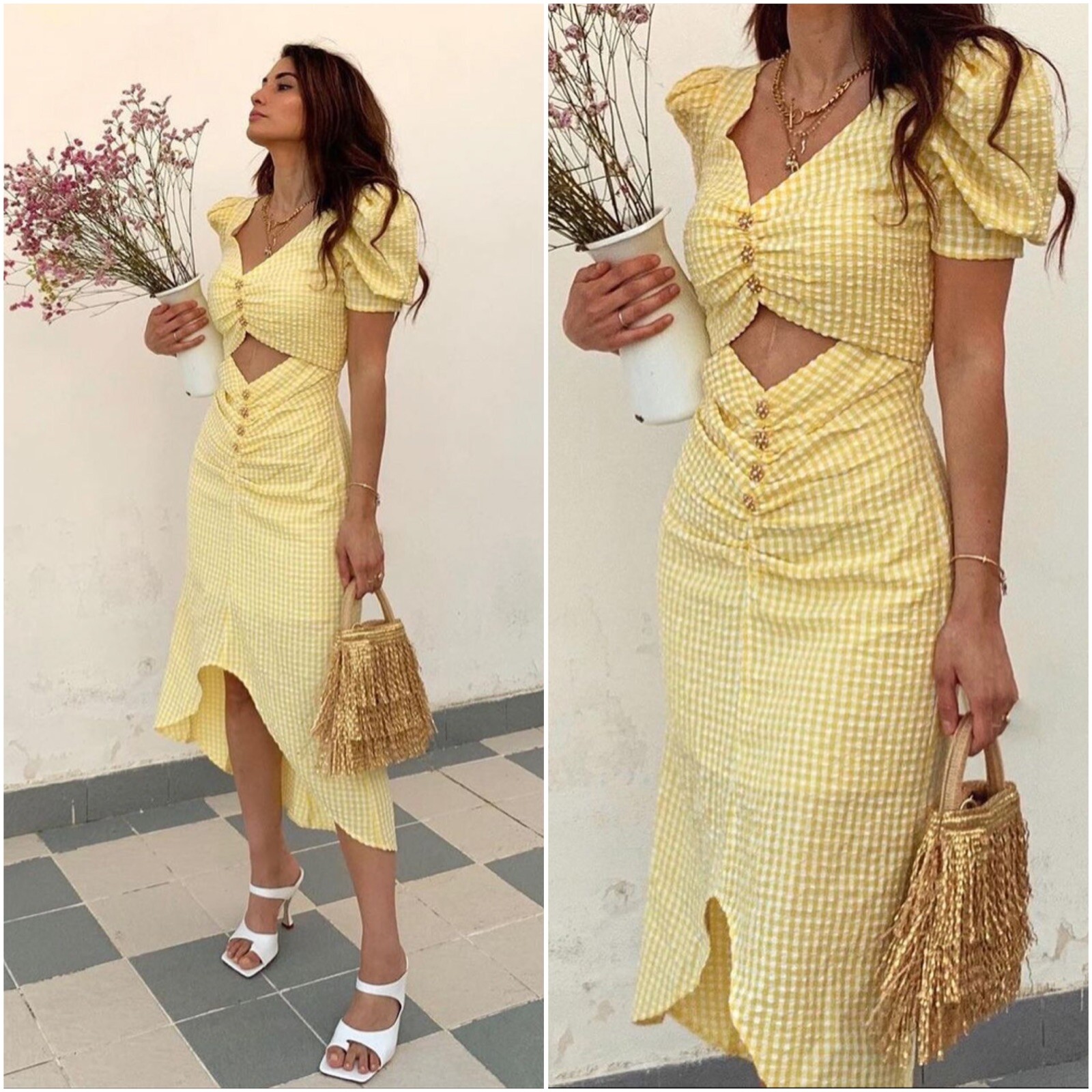 Song Of Style Lena Cut Out Midi Dress Yellow Size Medium