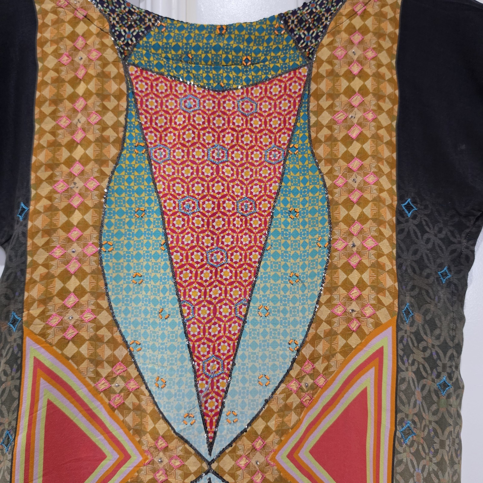 Anthropologie Tanvi Kedia Avizeh Black Motif Patchwork Boho Beaded Dress XS