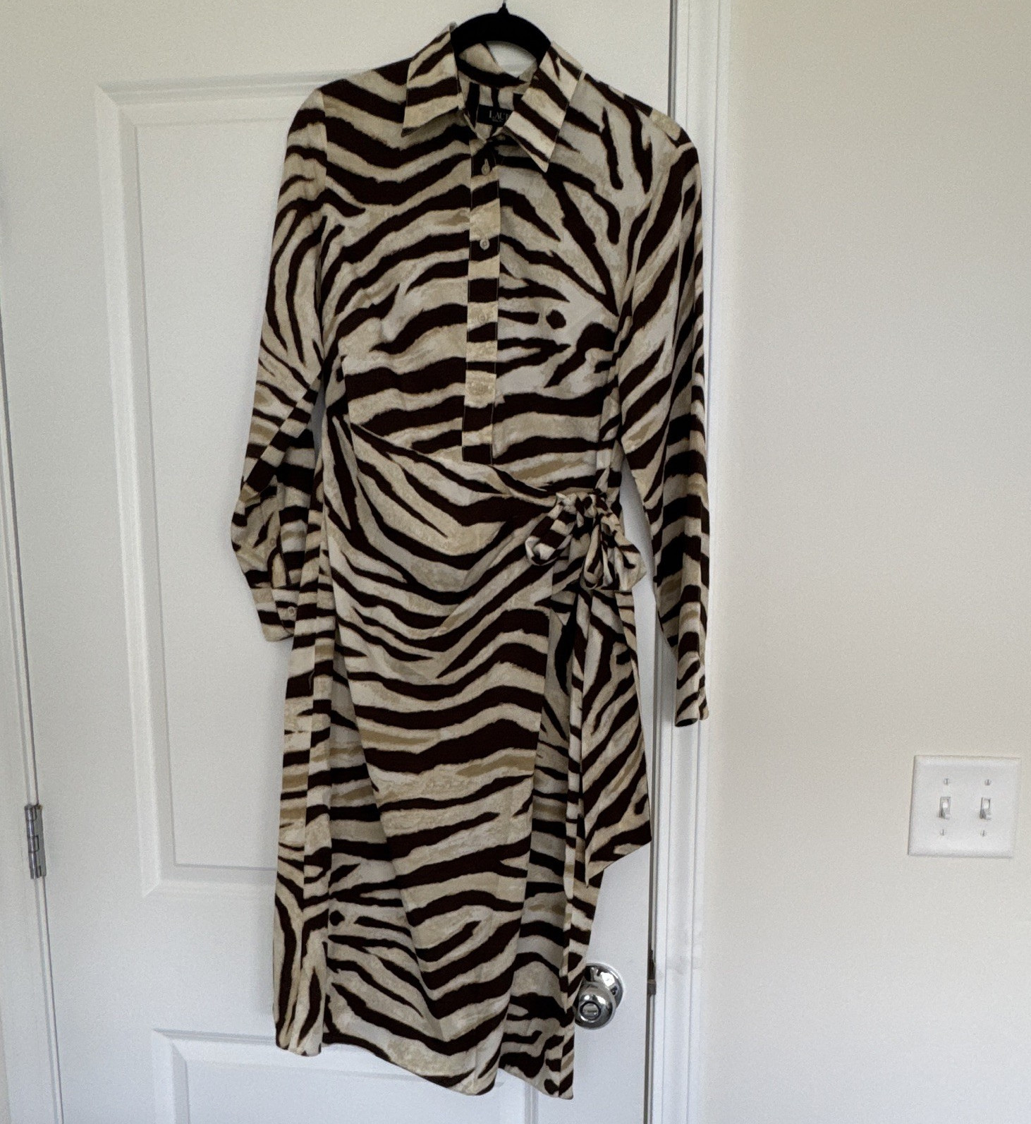 Lauren Ralph Lauren 8P Petites Animal Print Collared Button Shirt Dress