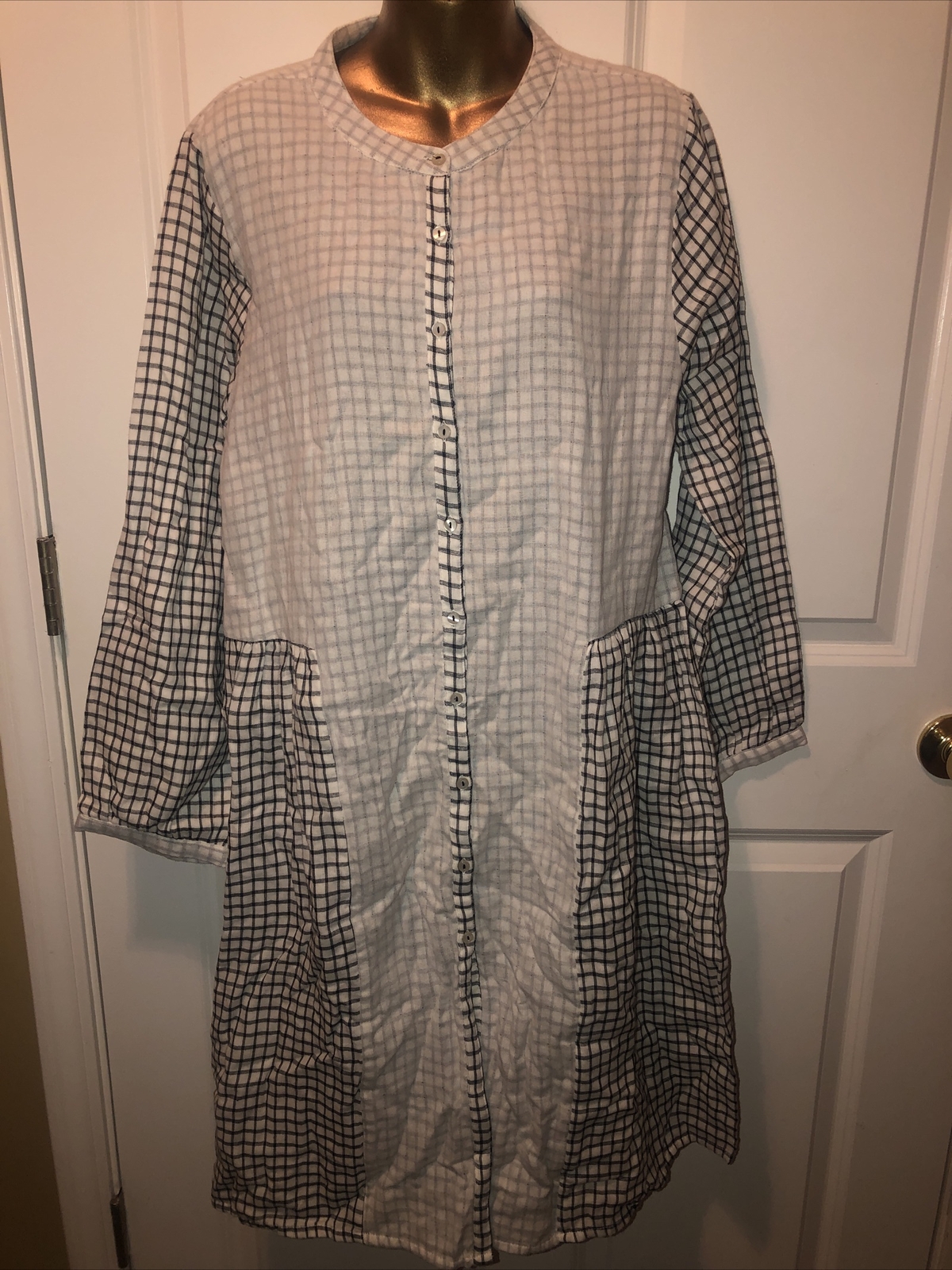 Embellish By Creative Co-Op Cotton Checked Dress Size L NWT Black White