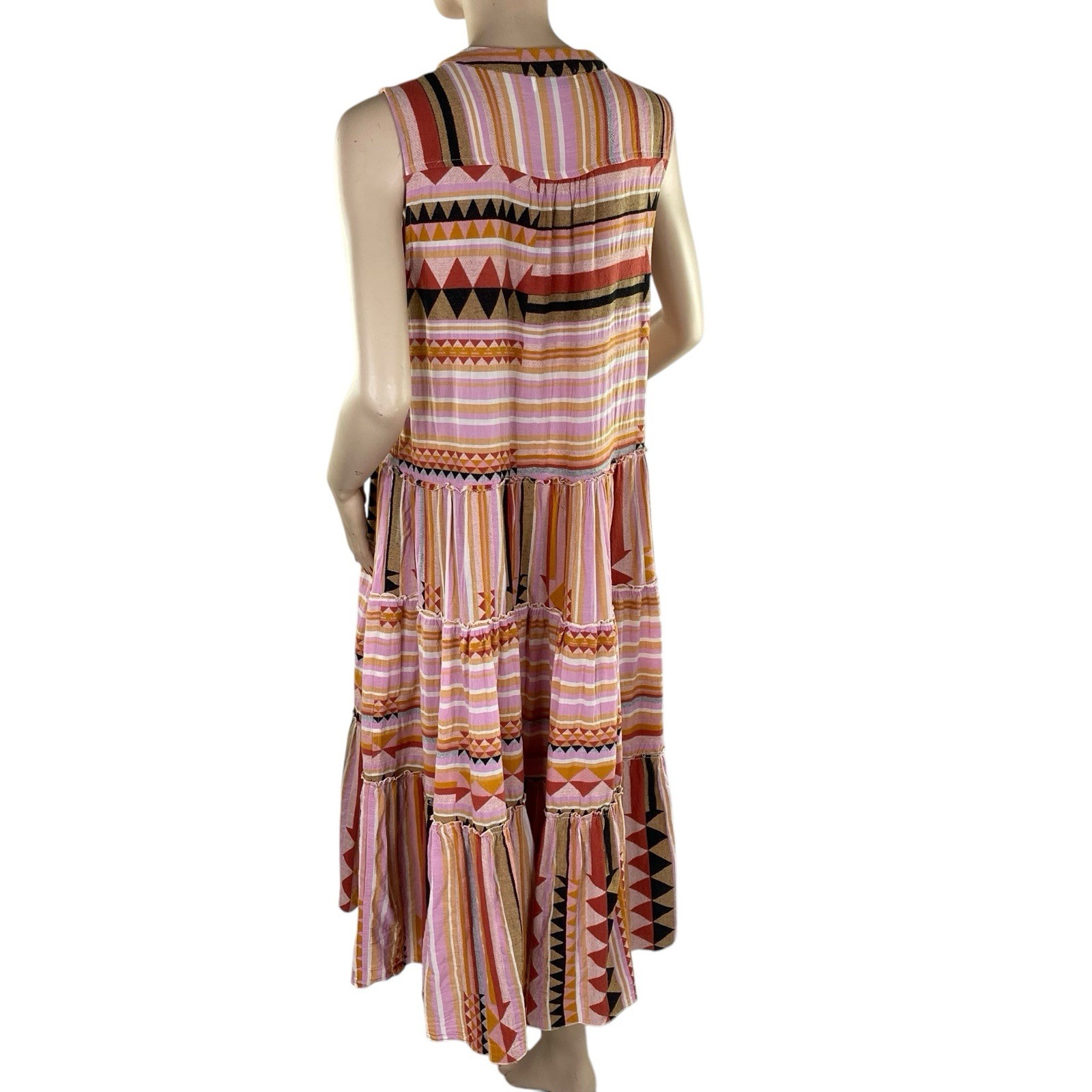 Devotion Twins Dress Aztec Festival Print Boho Chic Midi Cotton Coquette Med.