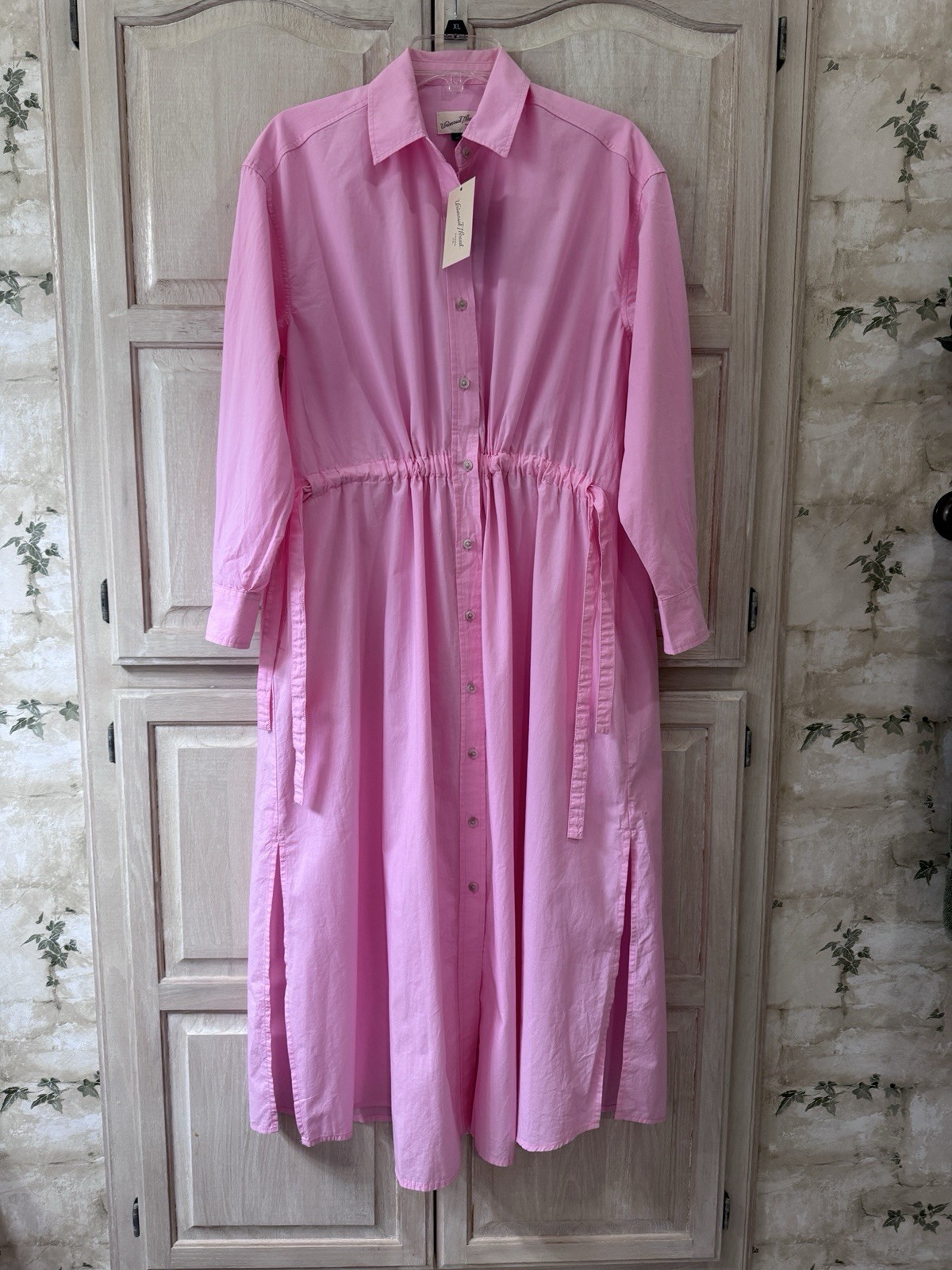 NWT Universal Thread Pink Cinch Waist Long Sleeve Midi Shirt Dress Size XS