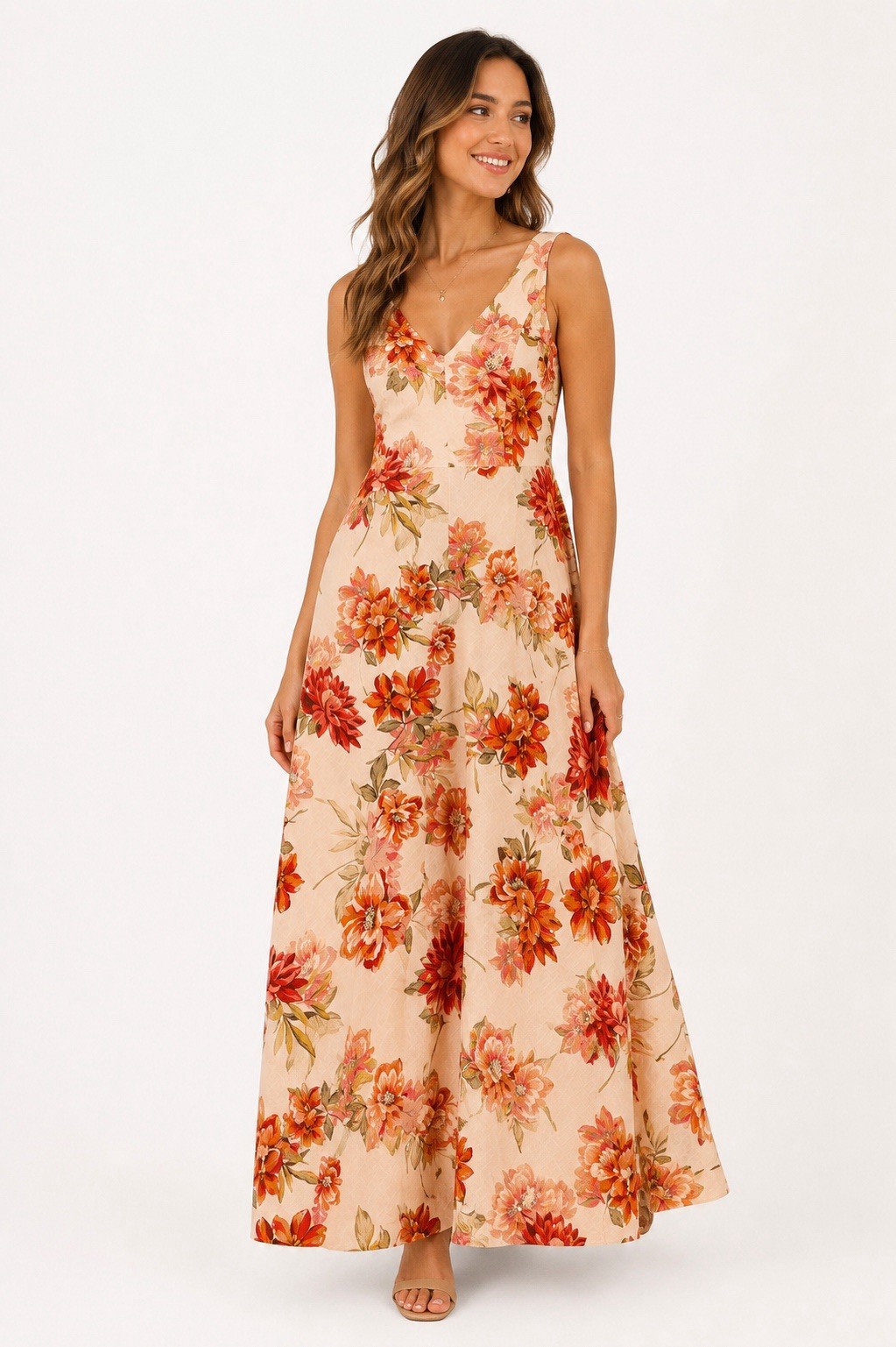Paper Heart Women’s Mojito Floral Print Sleeveless Maxi Dress Size S V Neck