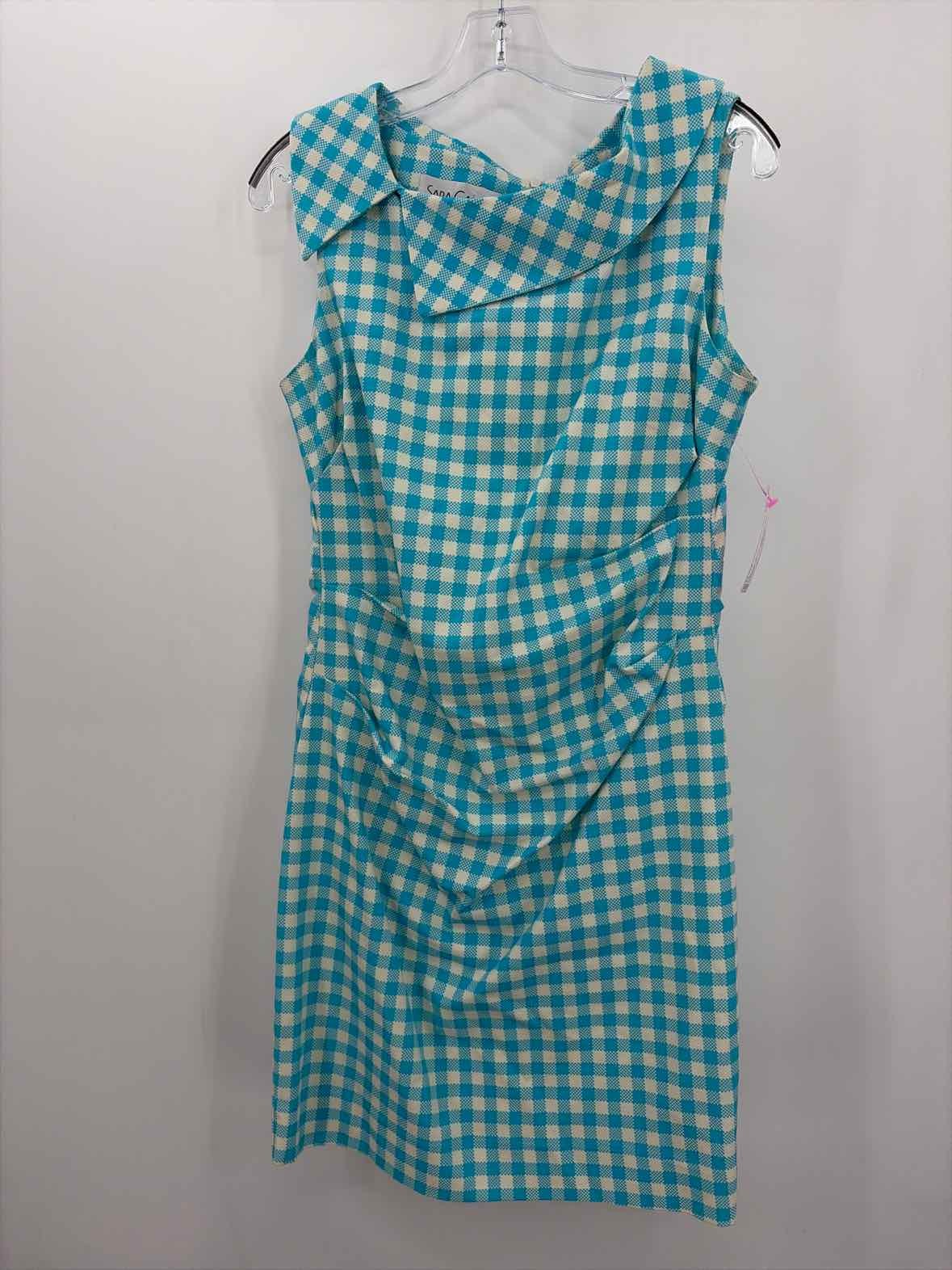 Pre-Owned Sara Campbell Blue Size 12 Gingham Knee Length Sleeveless Dress