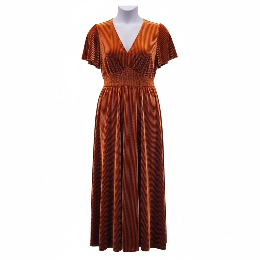 Corduroy Sruplice Dress Medium Burnt Sienna Fall Autumn Olive Elegant Feminine