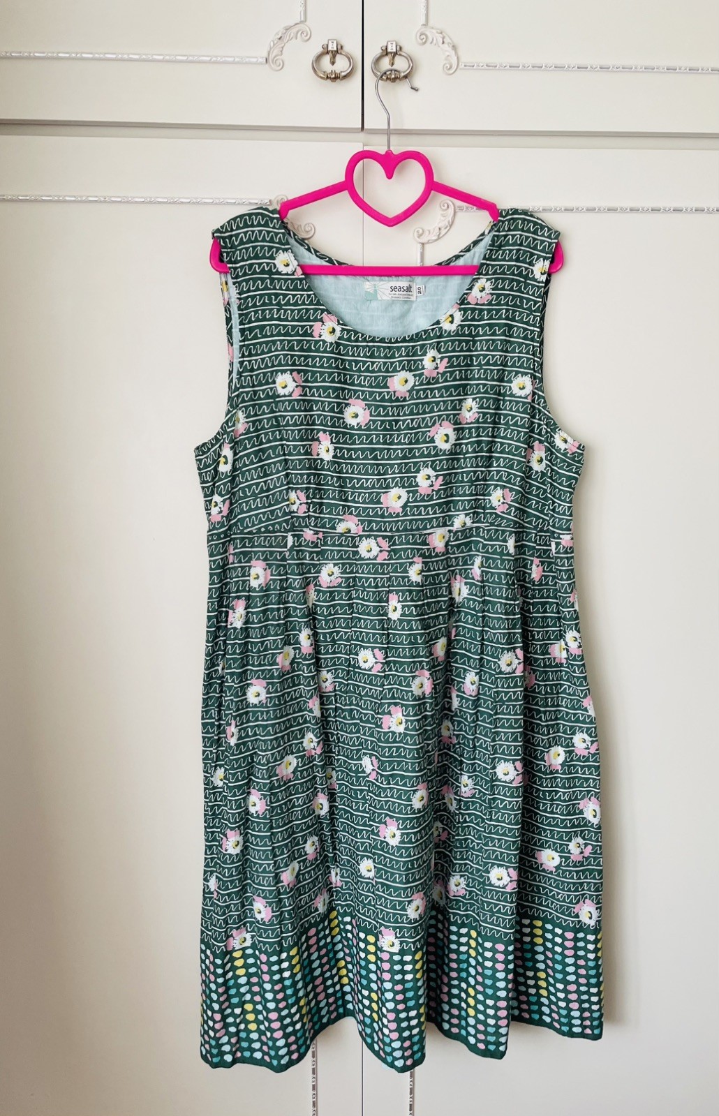 💝 Seasalt ” GILLY ” Dress Floral Print Size 20-18 Green Pink
