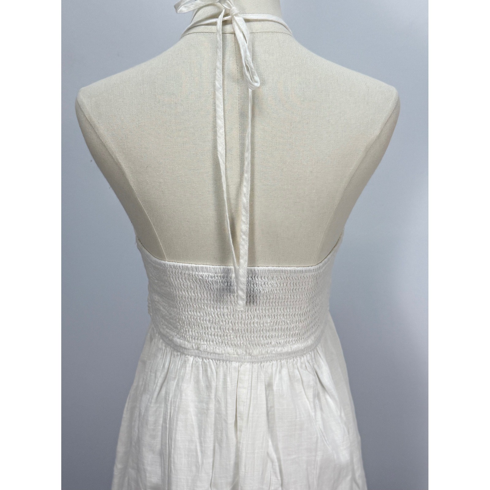 Fab’rik White Halter Mini Dress Ruched Smocked Back Cotton Size S A1516-FAB