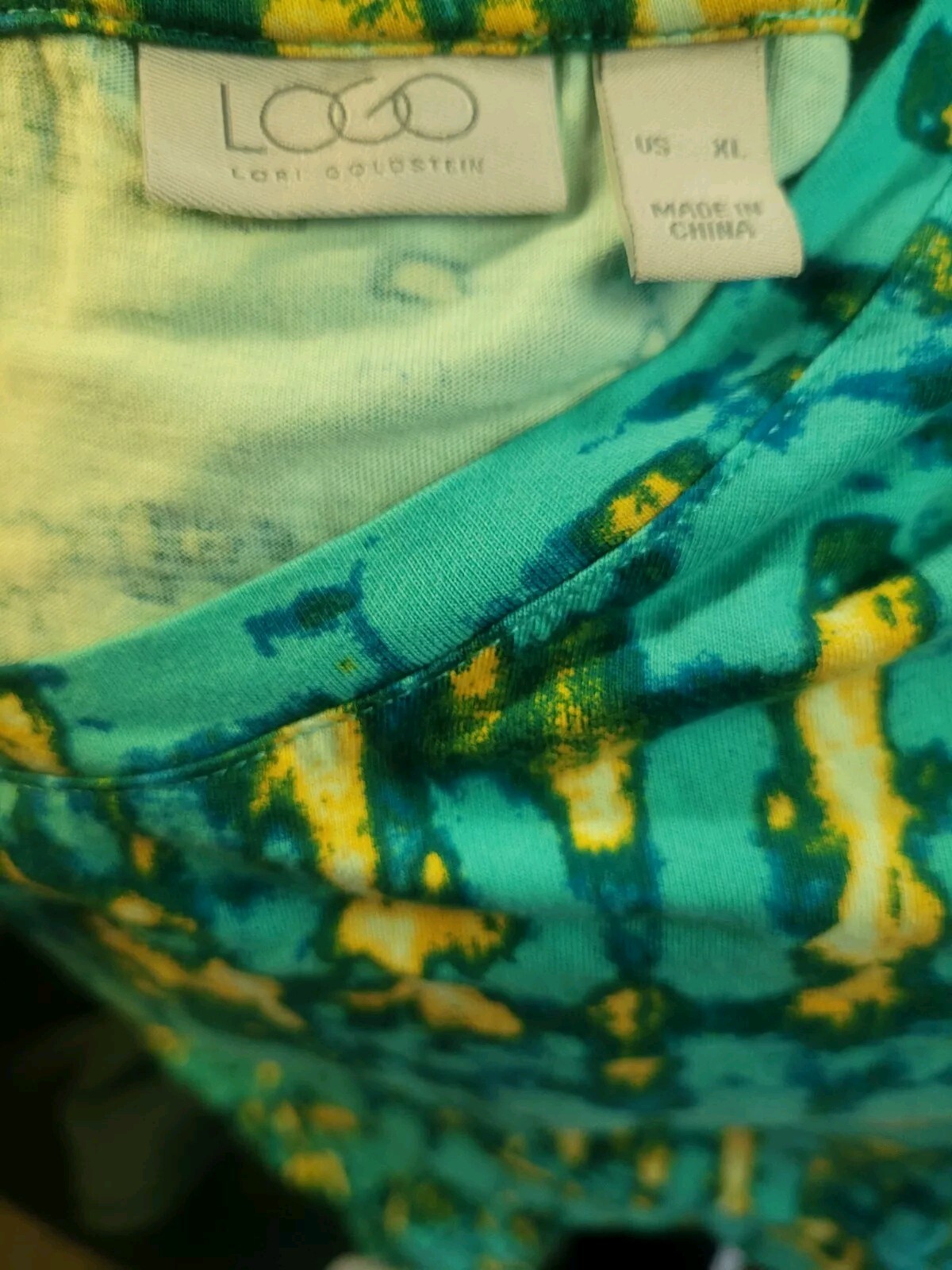 LOGO by Lori Goldstein Regular Teal Yellow Tie-Dye Tiered Dress XL Stretch