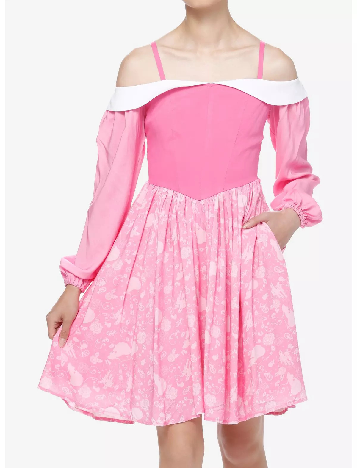 Disney Sleeping Beauty Princess Aurora Cold Shoulder Dress XS, S, M, L, XL