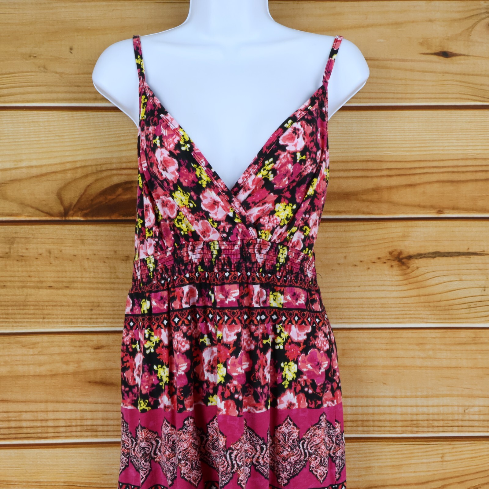 Faded Glory Sundress Womens L Pink Floral Adjustable Straps V-Neck Lightweight