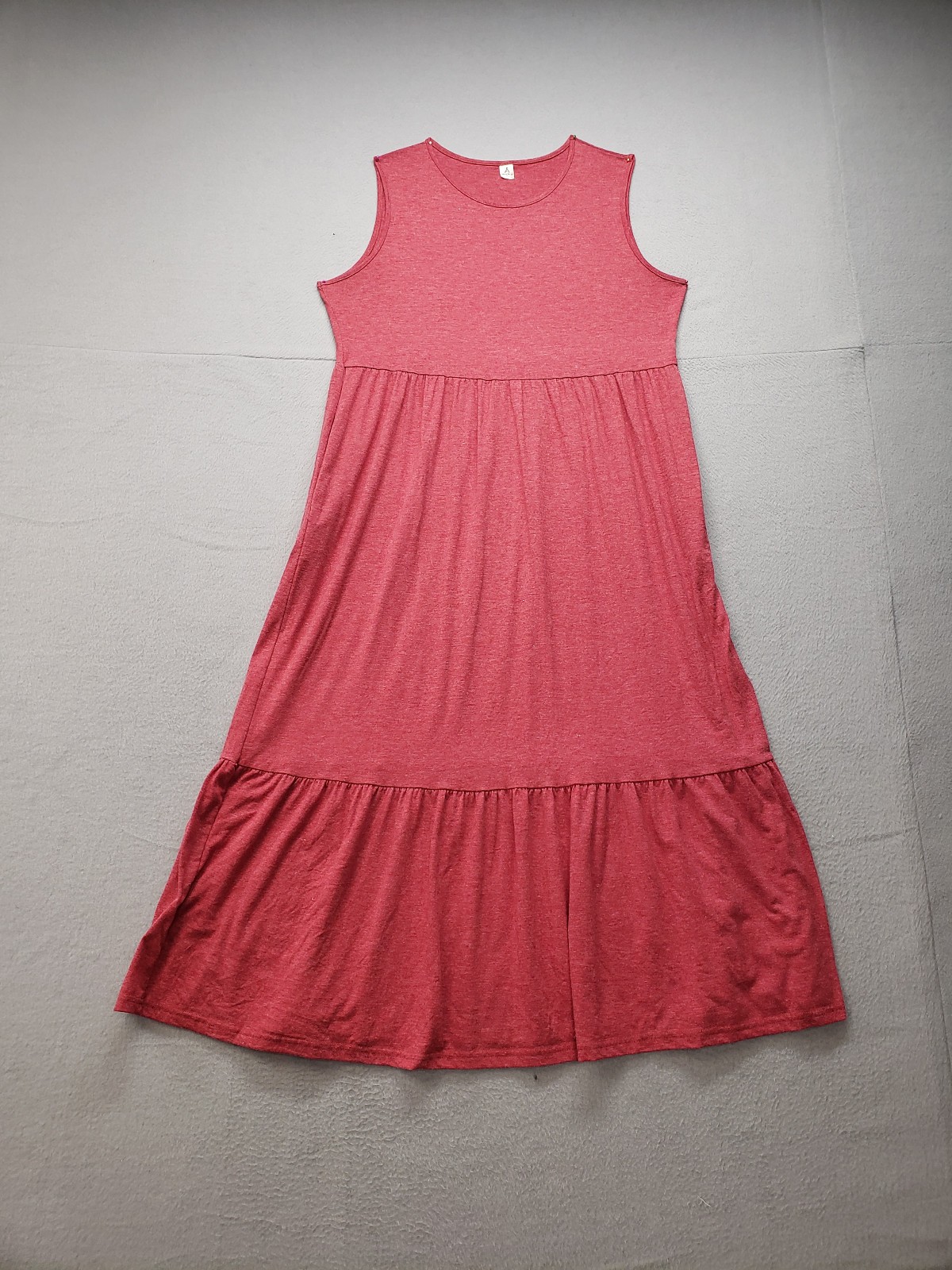 Anrabess Women Maxi Dress XL Red Crew Neck Sleeveless Stretch Tiered Comfort