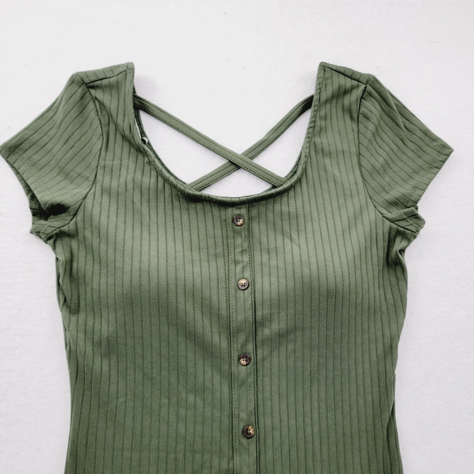 No boundaries juniors Medium 7-9 Short Sleeve T-Shirt Dress Button Front green