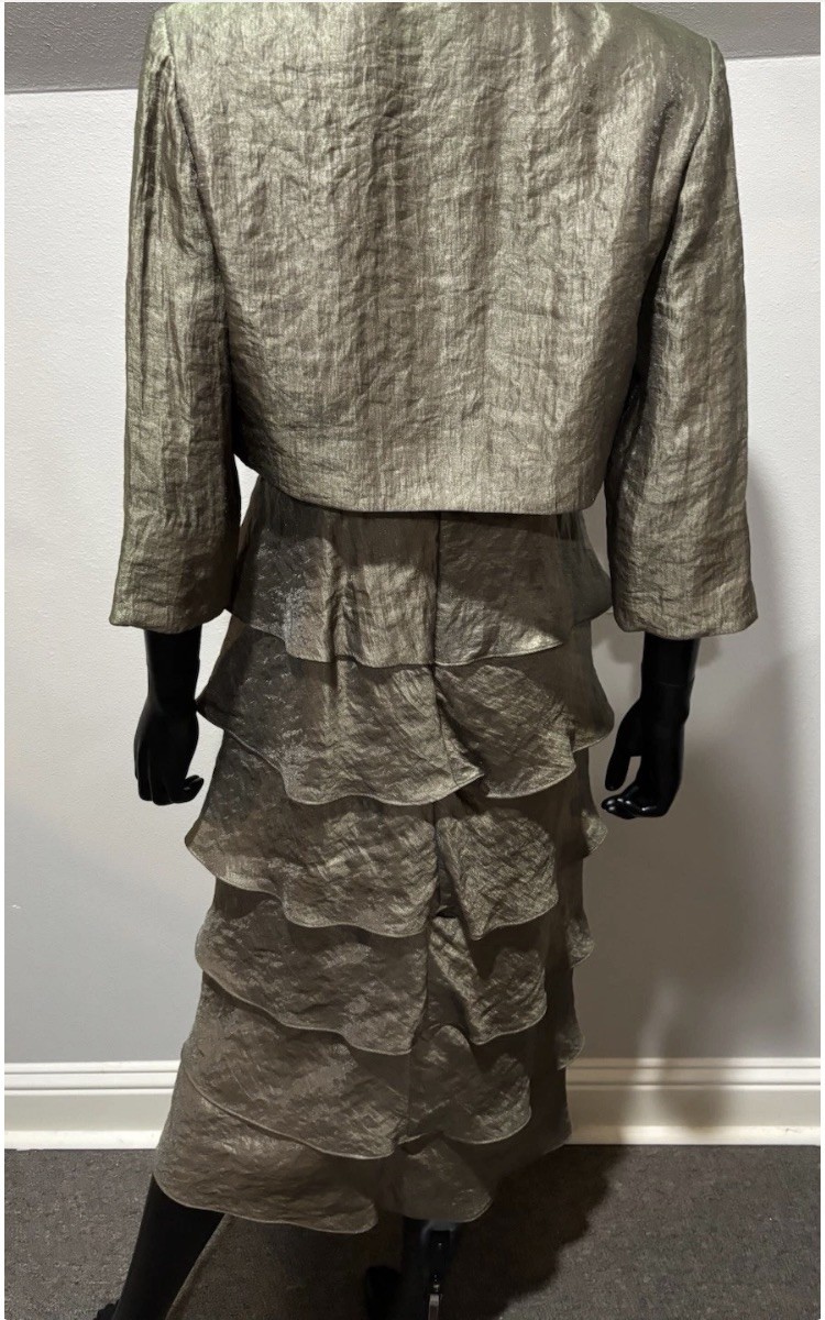 R&M Richards 2 pc tiered dress set in shimmery Cocoa Taupe sz 10 evening