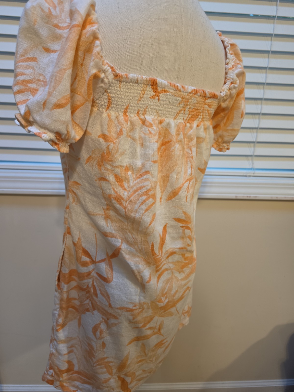 Abercrombie & Fitch Puff Sleeve Linen Blend Dress Women’s Size XS Tropical Boho