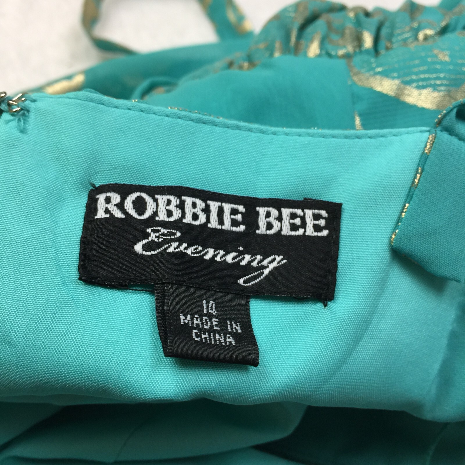 NWT Robbie Bee Evening Cocktail Halter A-Line Dress Sz 14 Woman Blue Gold Floral