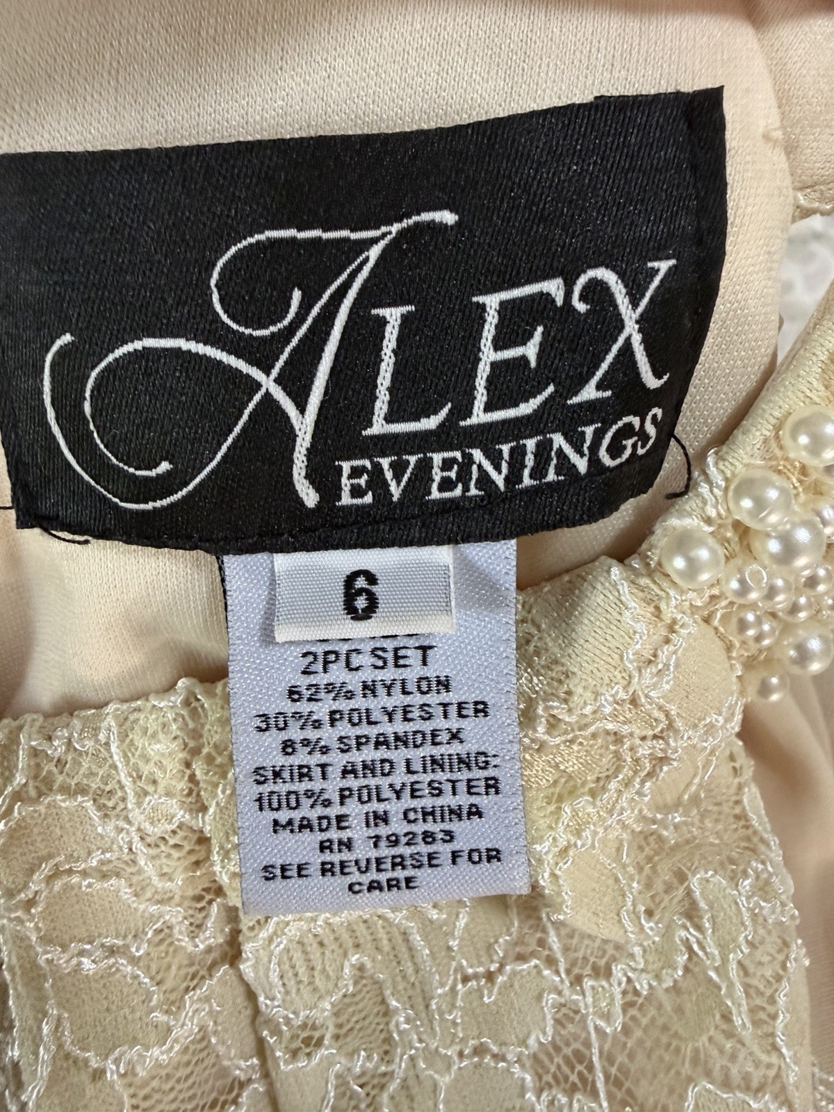 Alex Evenings Long Halter Dress Pearl Beads Lace Overlay Mother Of Bride Galla 6