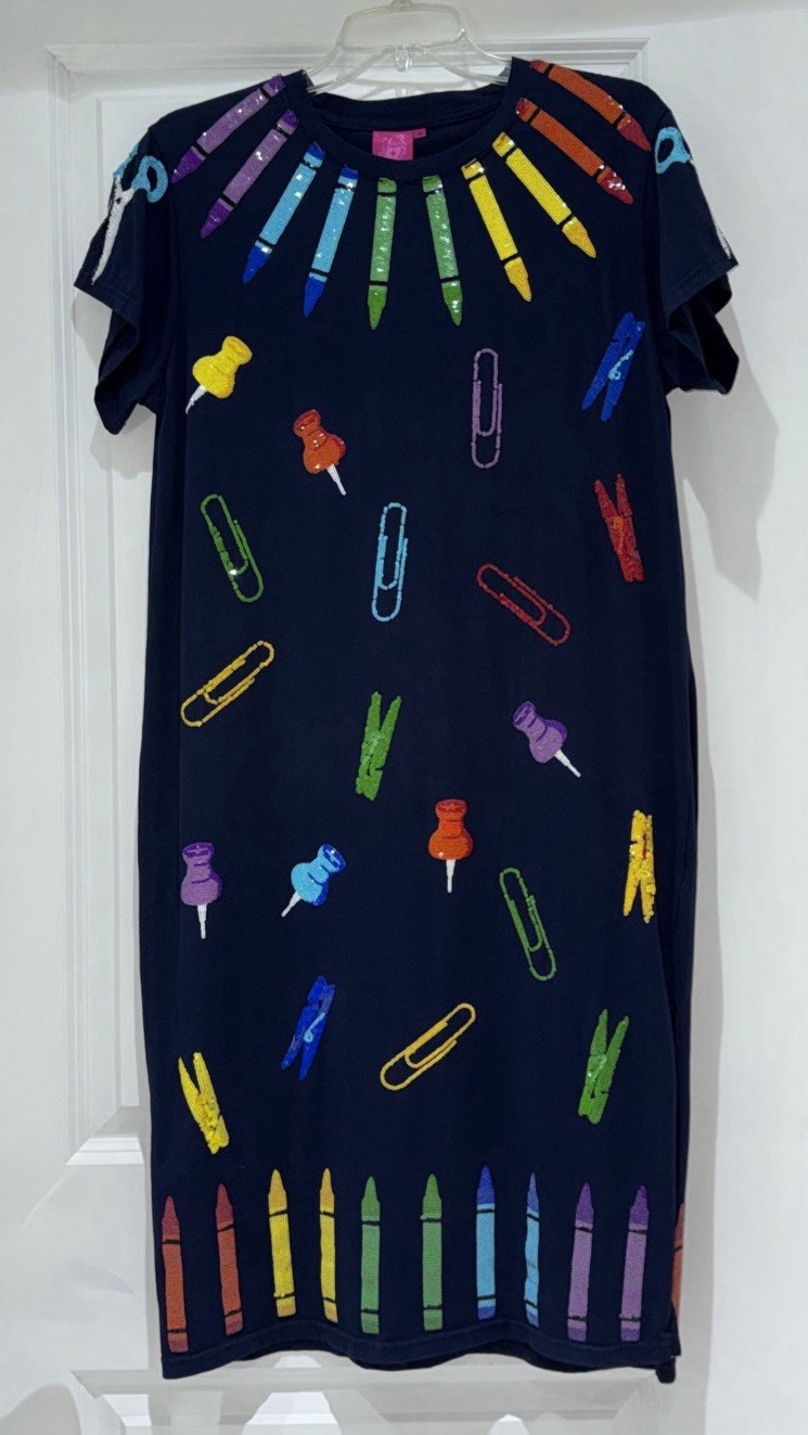 🖍️📎📌Queen Of Sparkles XS Sequined School Supplies Dress EUC