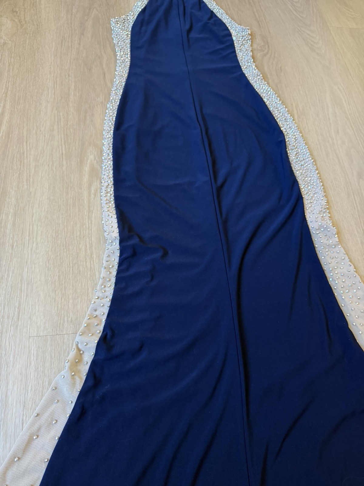 XSCAPECaviar-Beaded Illusion Gown Size 4navy Blue