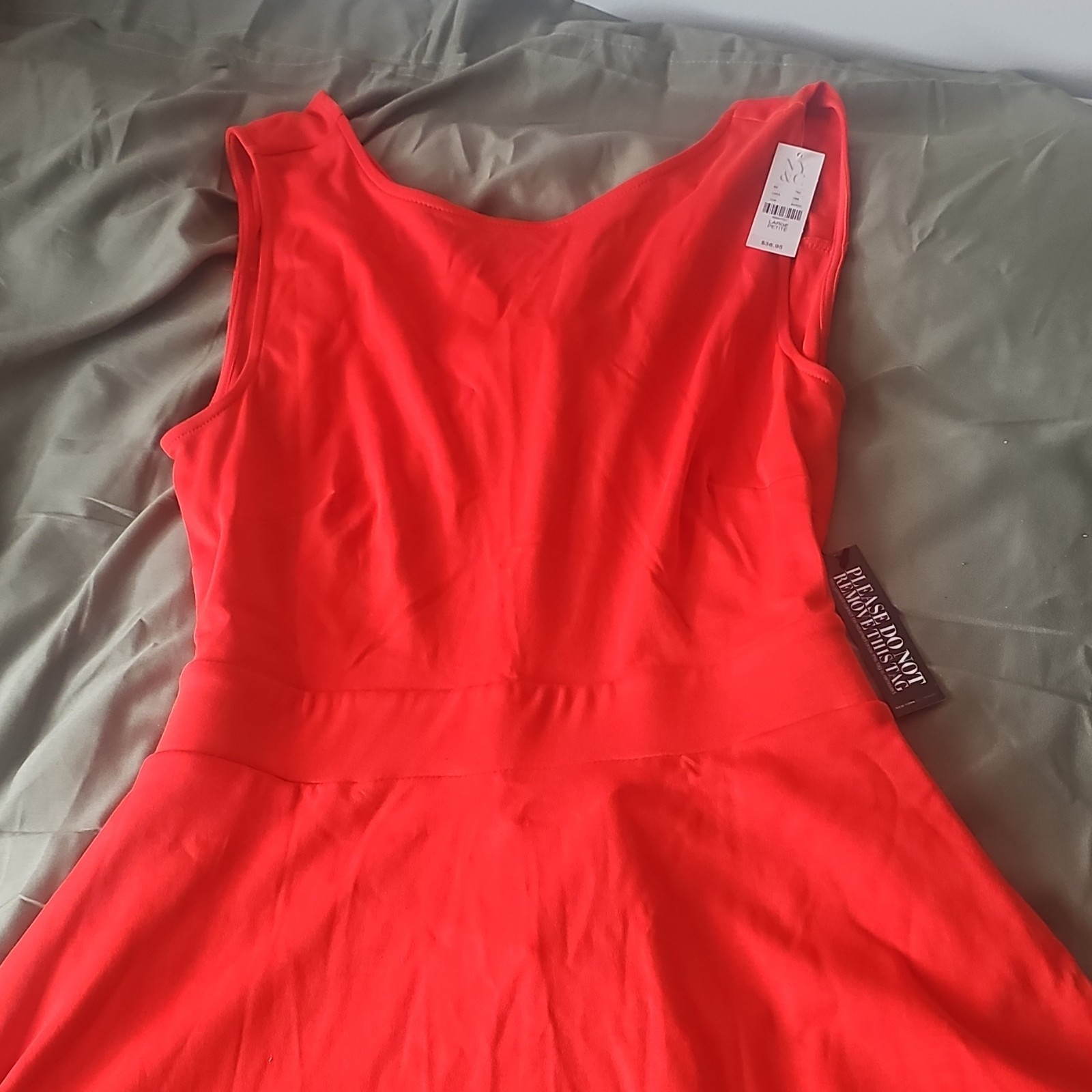 NY&C Red 100% Cotton Fit & Flare V-Neck Sleeveless Tie Dress Petite L