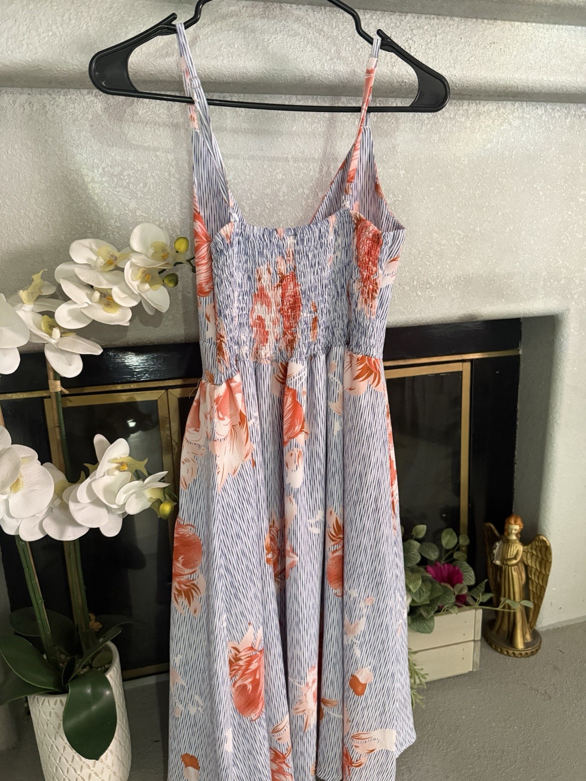FANCYINN Women’s Sun Dress Size S, Tie Front, V-Neck, Spaghetti Straps