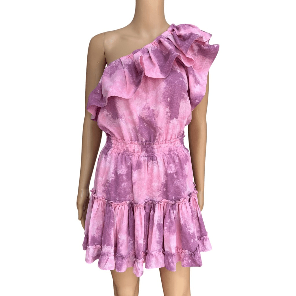 Buddy Love Sofia one-shoulder ruffled tie-dye mini dress size S NWT