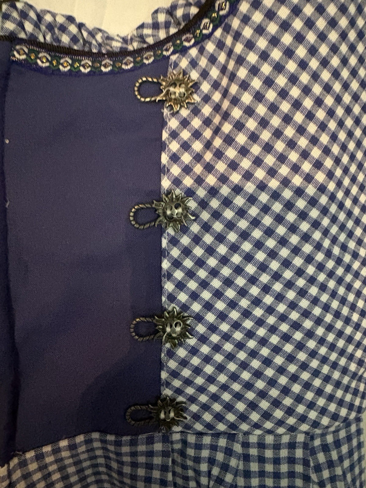 NWT GloryStar Gingham Blue Bavarian Dirndl Oktoberfest Dress Zip Up Lace Large