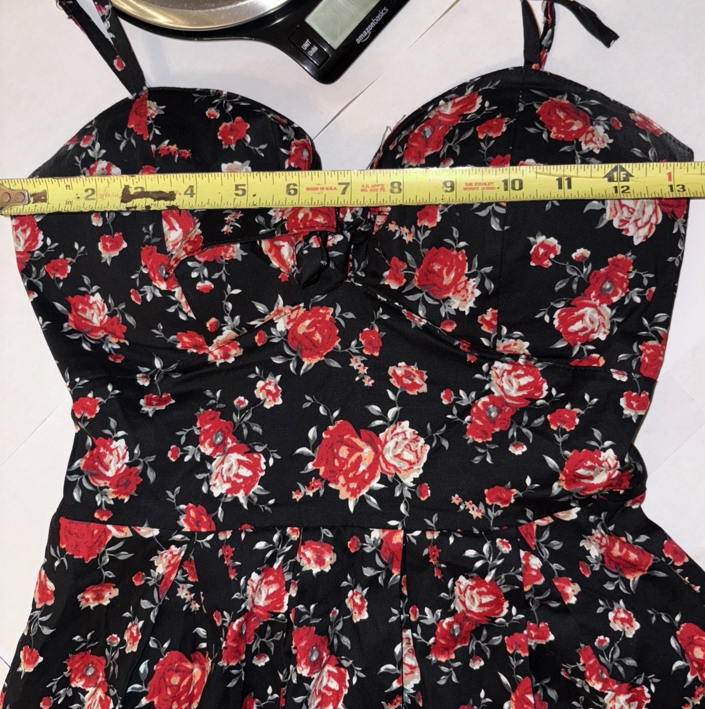 Black Red White Floral Sweetheart Neckline Fit & Flare Mini Dress