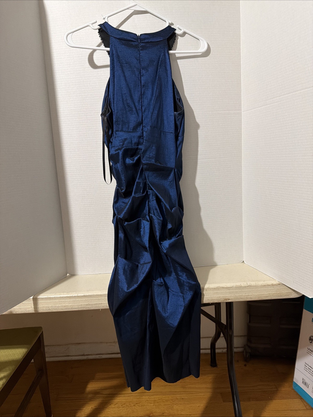 Vintage Royal Blue Halter Neck Dress Beaded Jeweled Cocktail Formal, Made USA