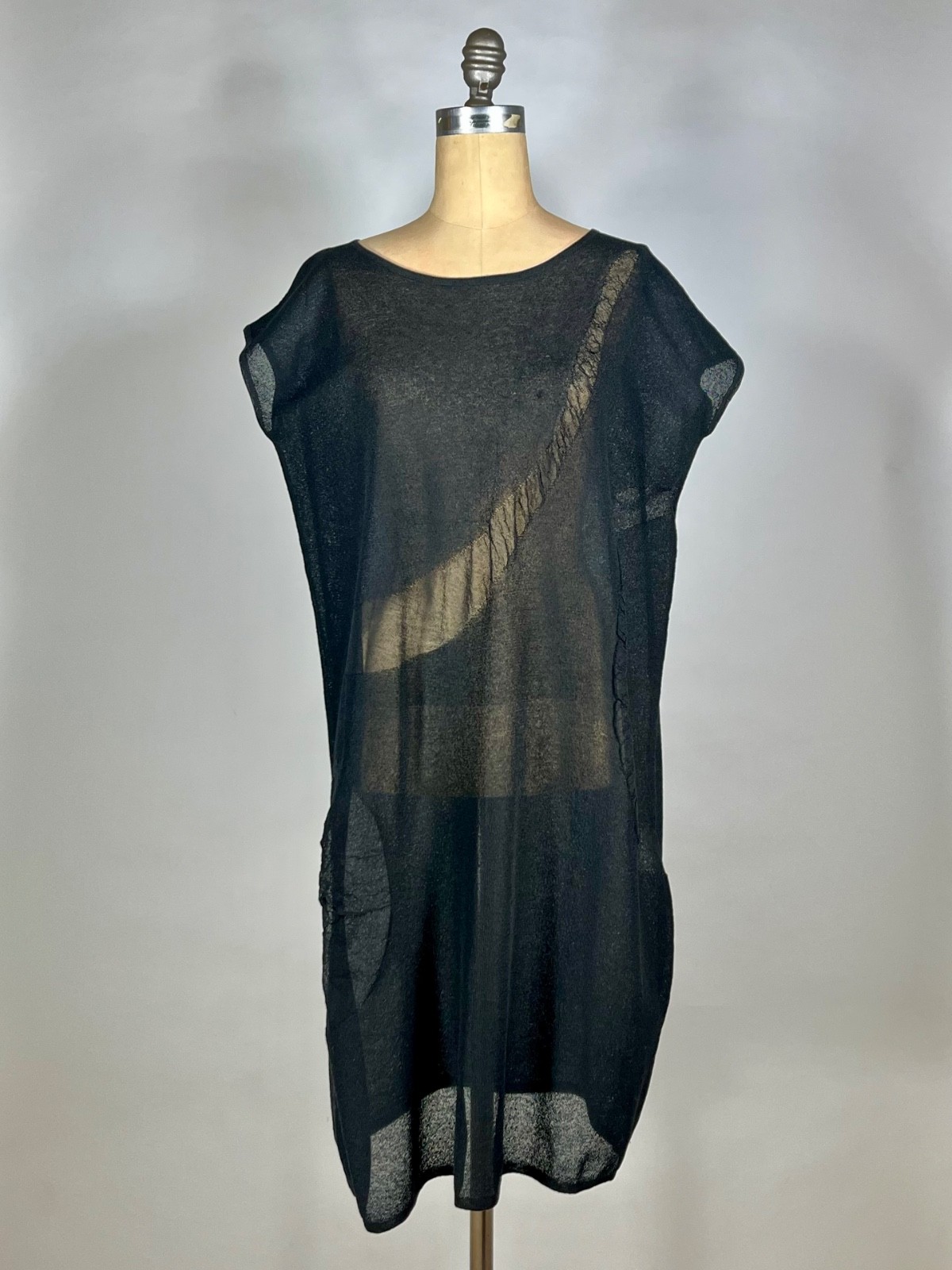 Modern circa 2007 black AVANT GARDE ruche knit semi-opaque tent dress size M/L