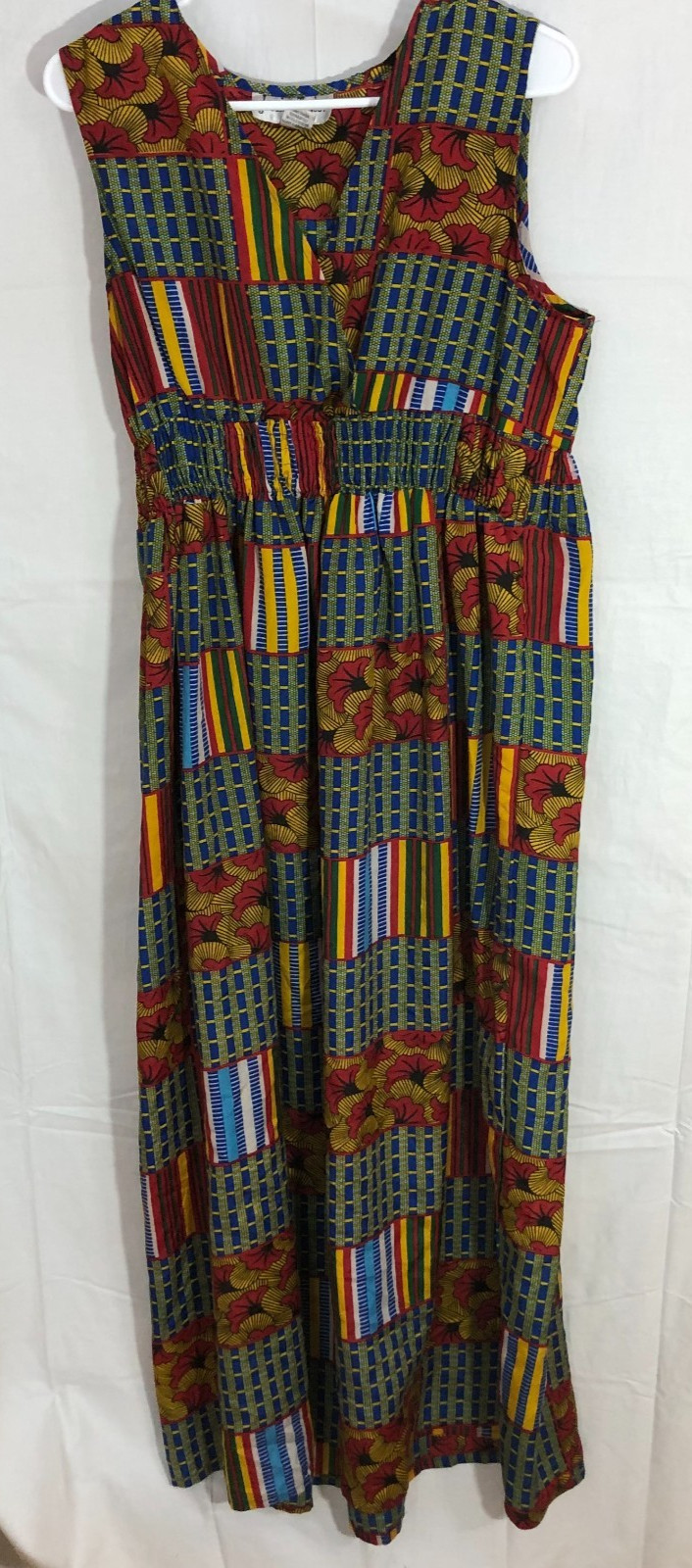 Jessica Taylor Free Size Maxi Cotton Floral Colorful Sleeveless v-neck Dress Smo