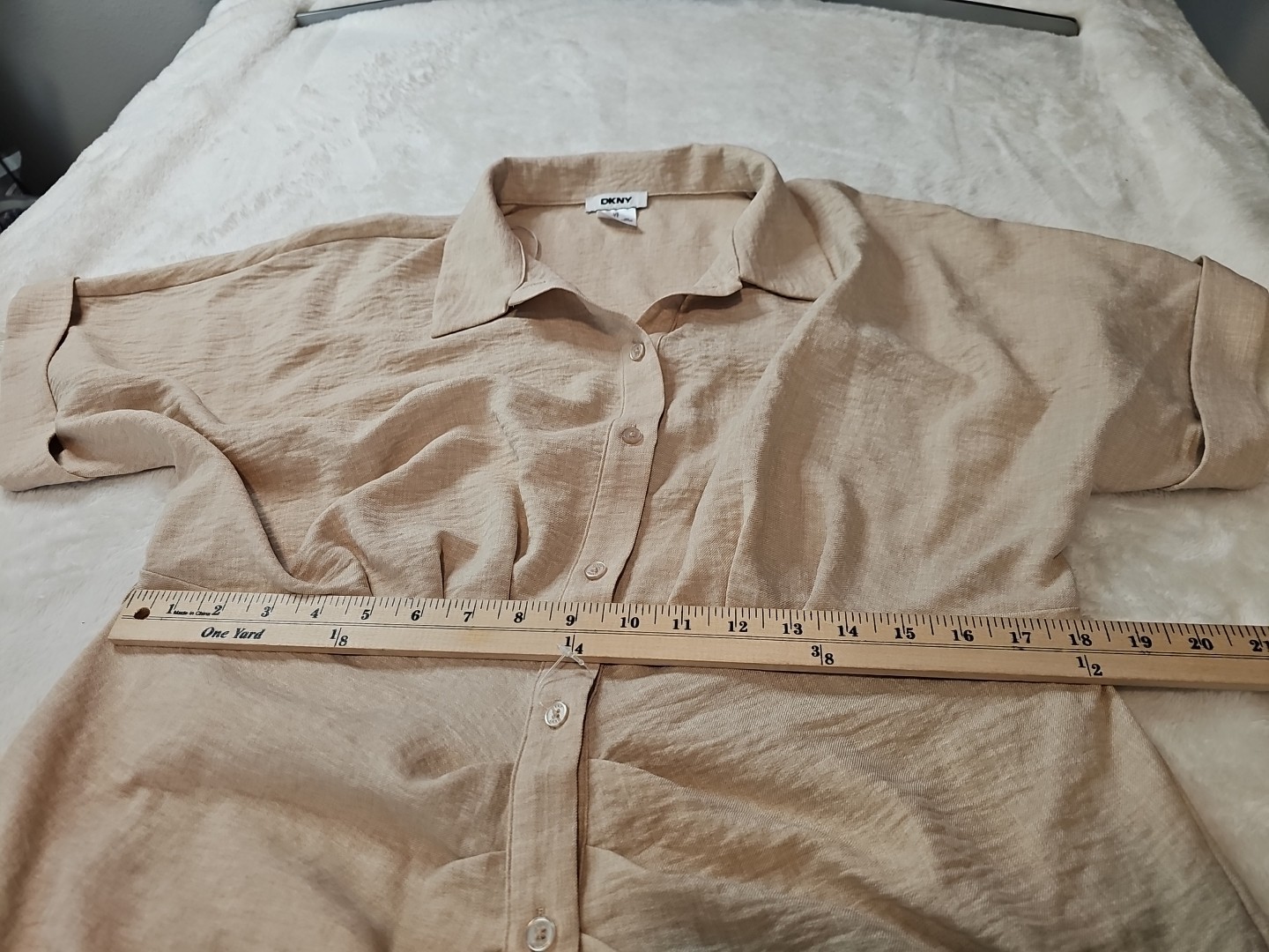 NWT DKNY Donna Karan Cotton Collared Button Belt Midi Shirt Dress Sz 14 Beige