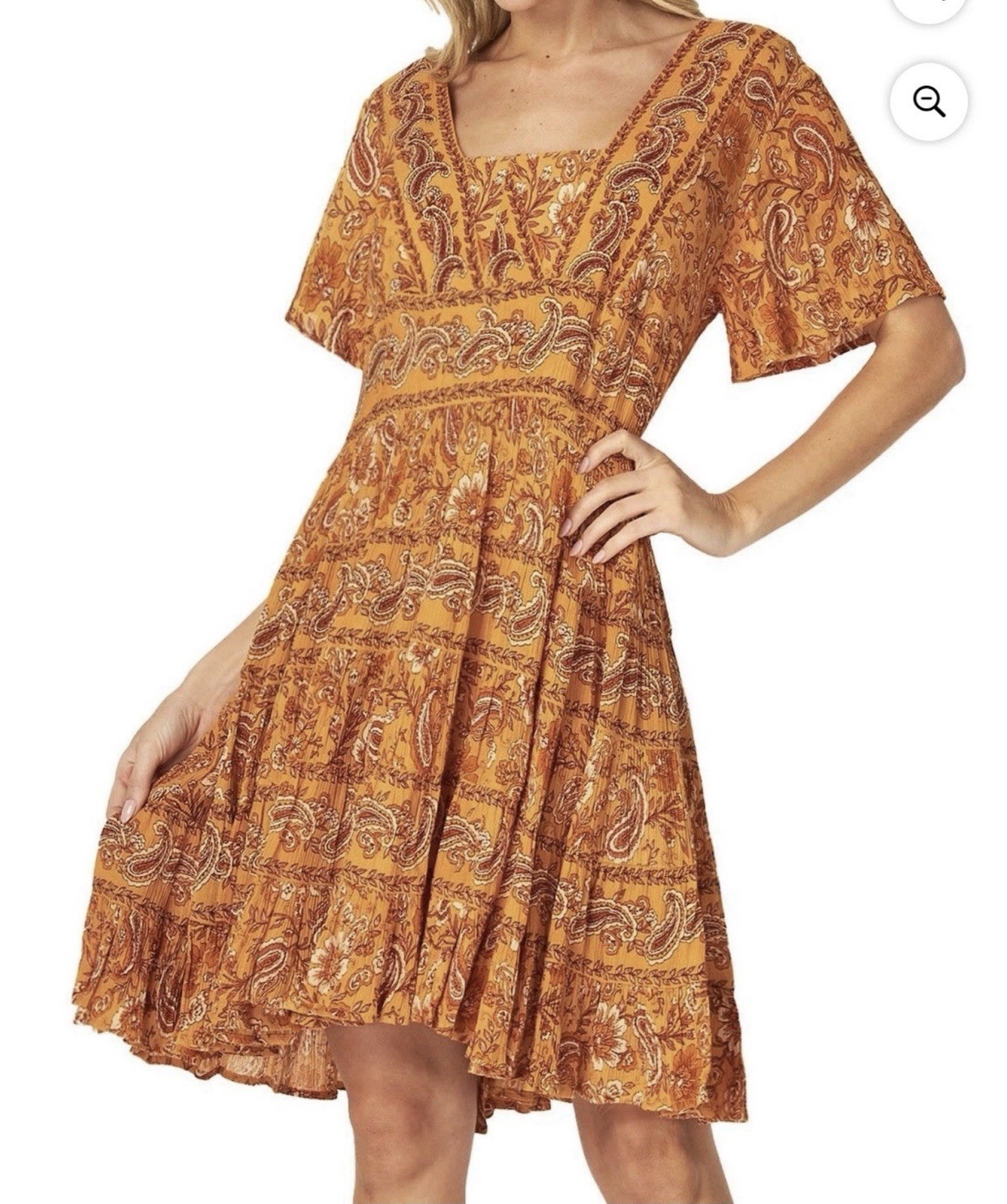 Bila Marigold Floral Fit & Flare Swing Dress Size Large Summer Boho Peasant NWT