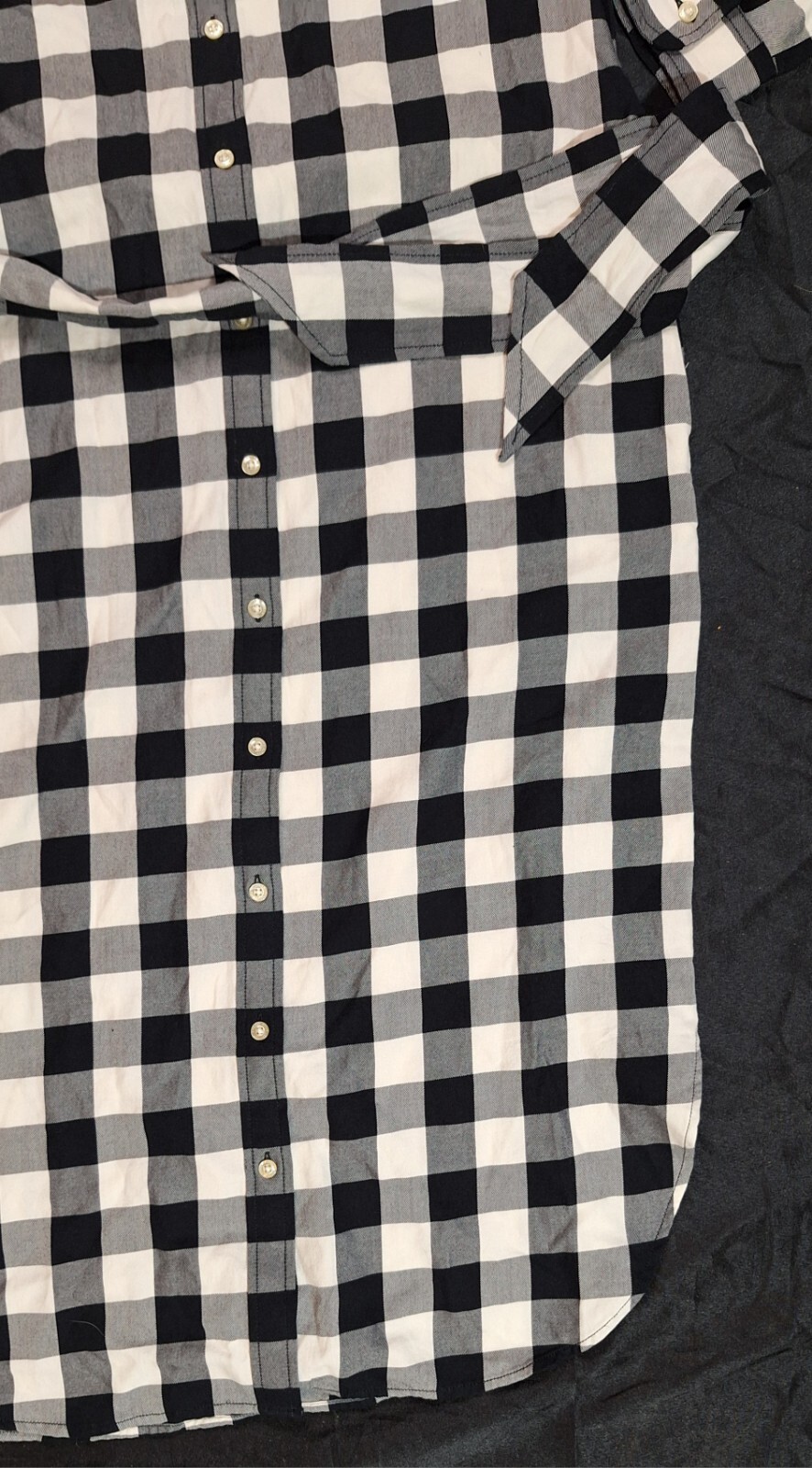 Ralph Lauren Women Black And White Plaid Flannel Dress Size 12 Side Pockets