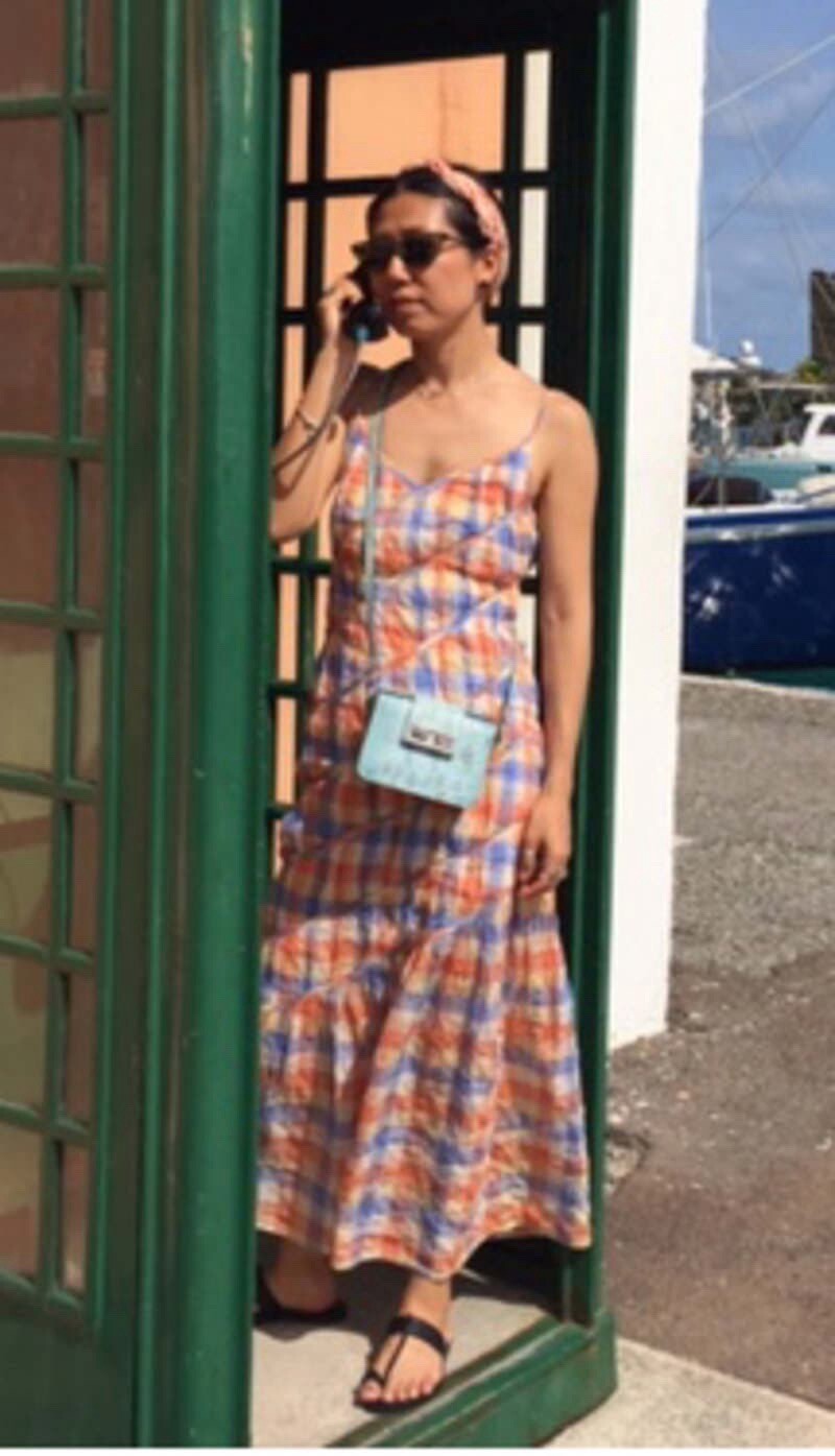 Rejina Pyo Maria checked crinkled cotton-blend maxi slip dress size UK 8 US 4 S