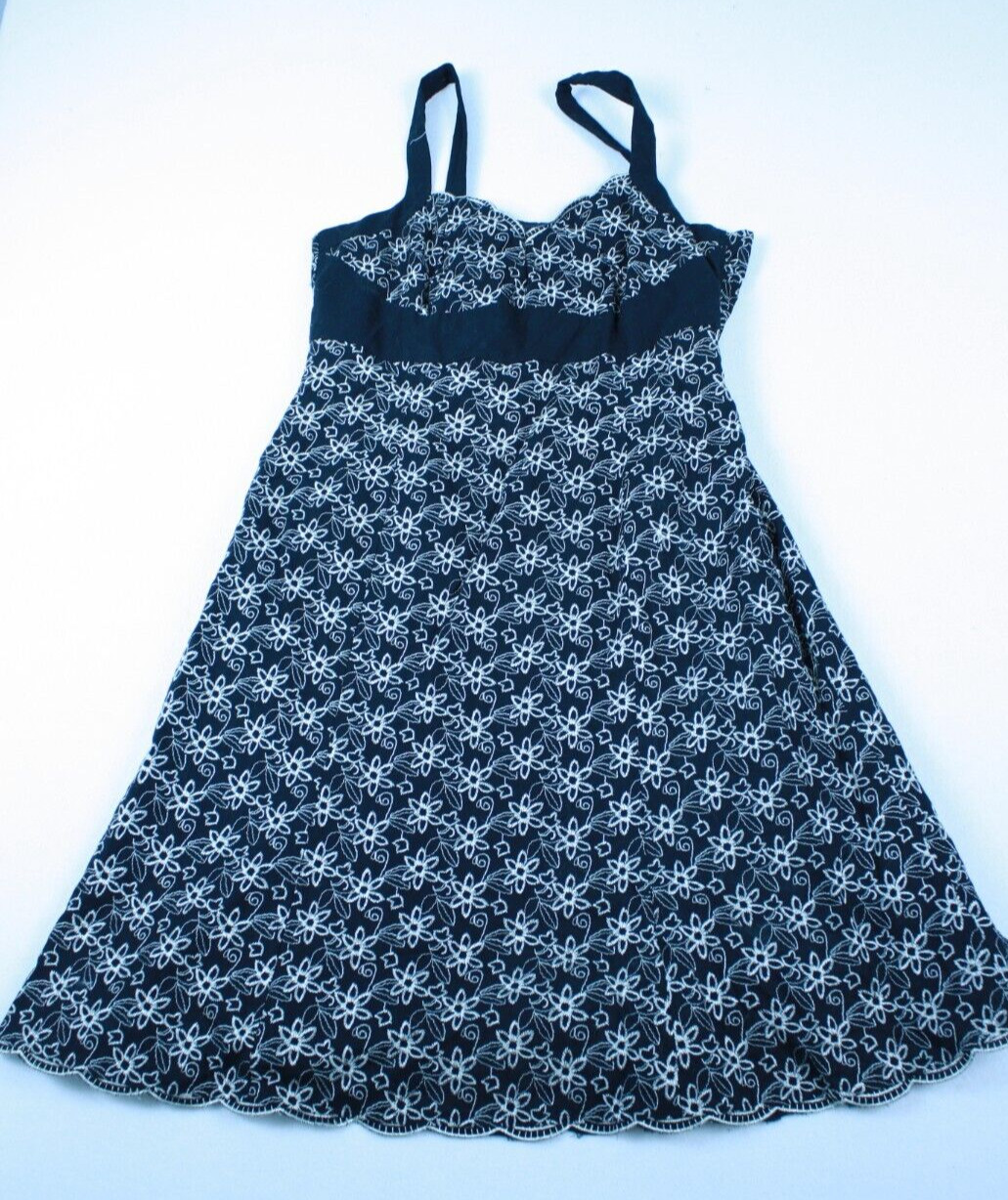 Vtg Black Floral Eyelet Sundress Boho Cottagecore Y2K Soft Girl Babydoll size 12