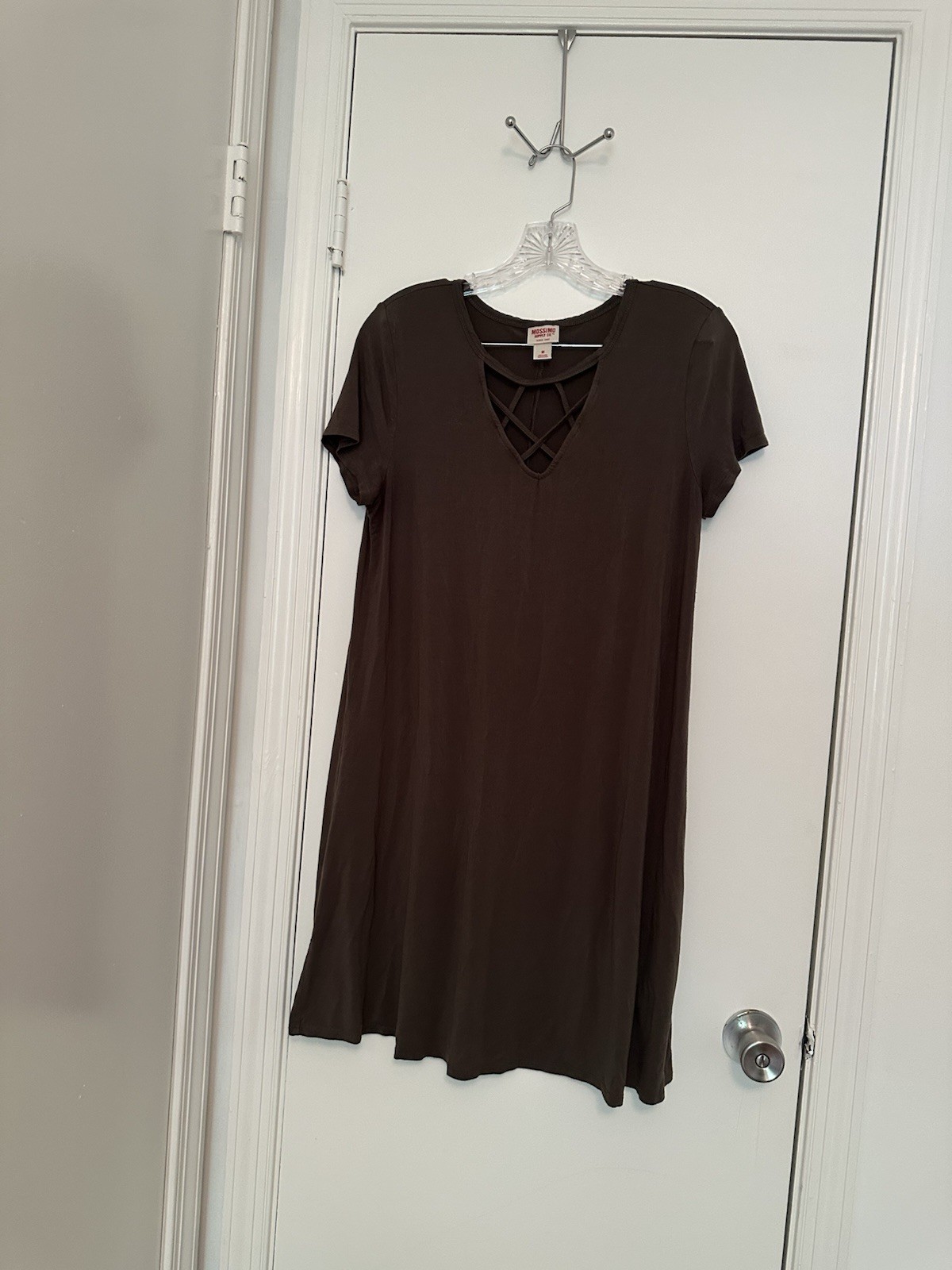Mossimo Supply Co. Army Green Short-Sleeve Crisscross V-Neck Dress