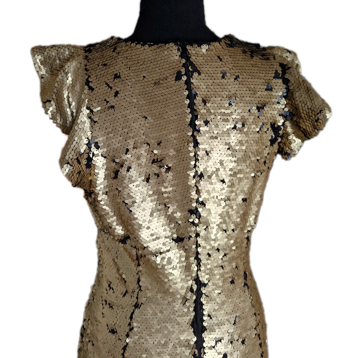 Gold Matte Sequin Bodycon Cap Sleeve Party Dress Women’s Size Medium
