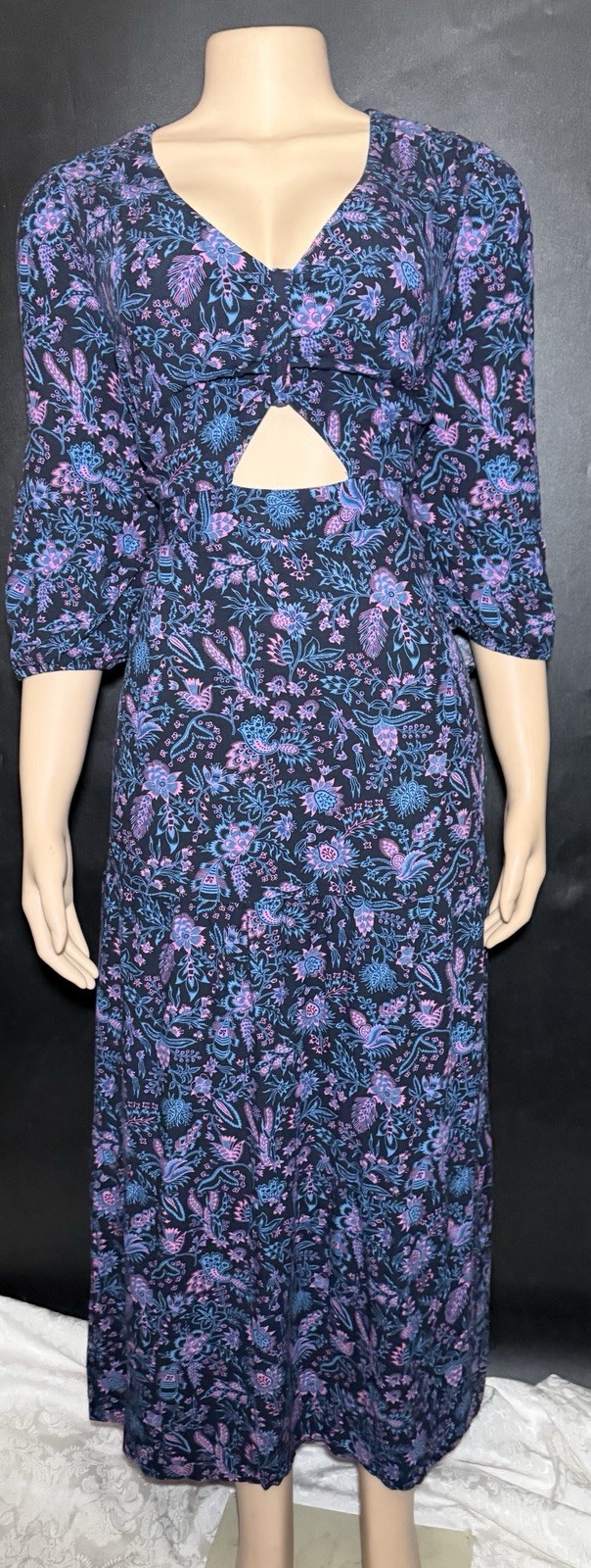 Goodthreads Women’s Fluid Twill Puff Sleeve Cutout Maxi Dress Size XXL
