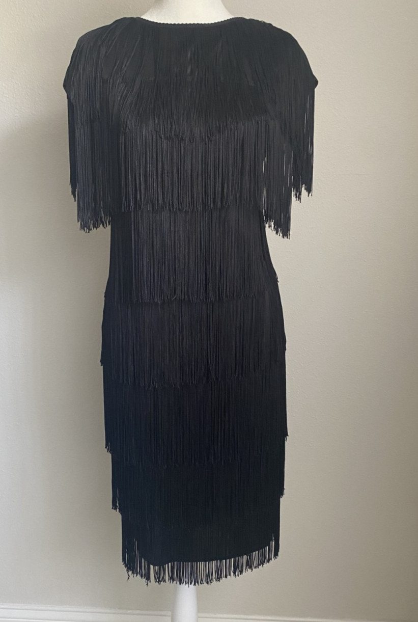 Cheryl Kaye Women’s 6 Black Roary 20s Flapper Tassels Fringe Dress