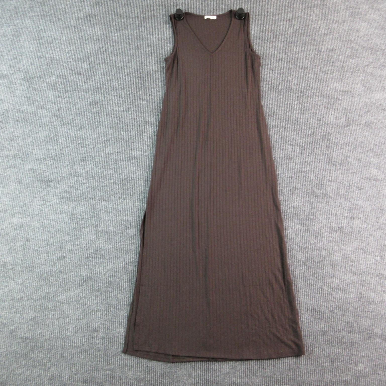 Nine Britton Dress Womens M Brown Tank Maxi V-Neck Jersey Stretch Sleeveless