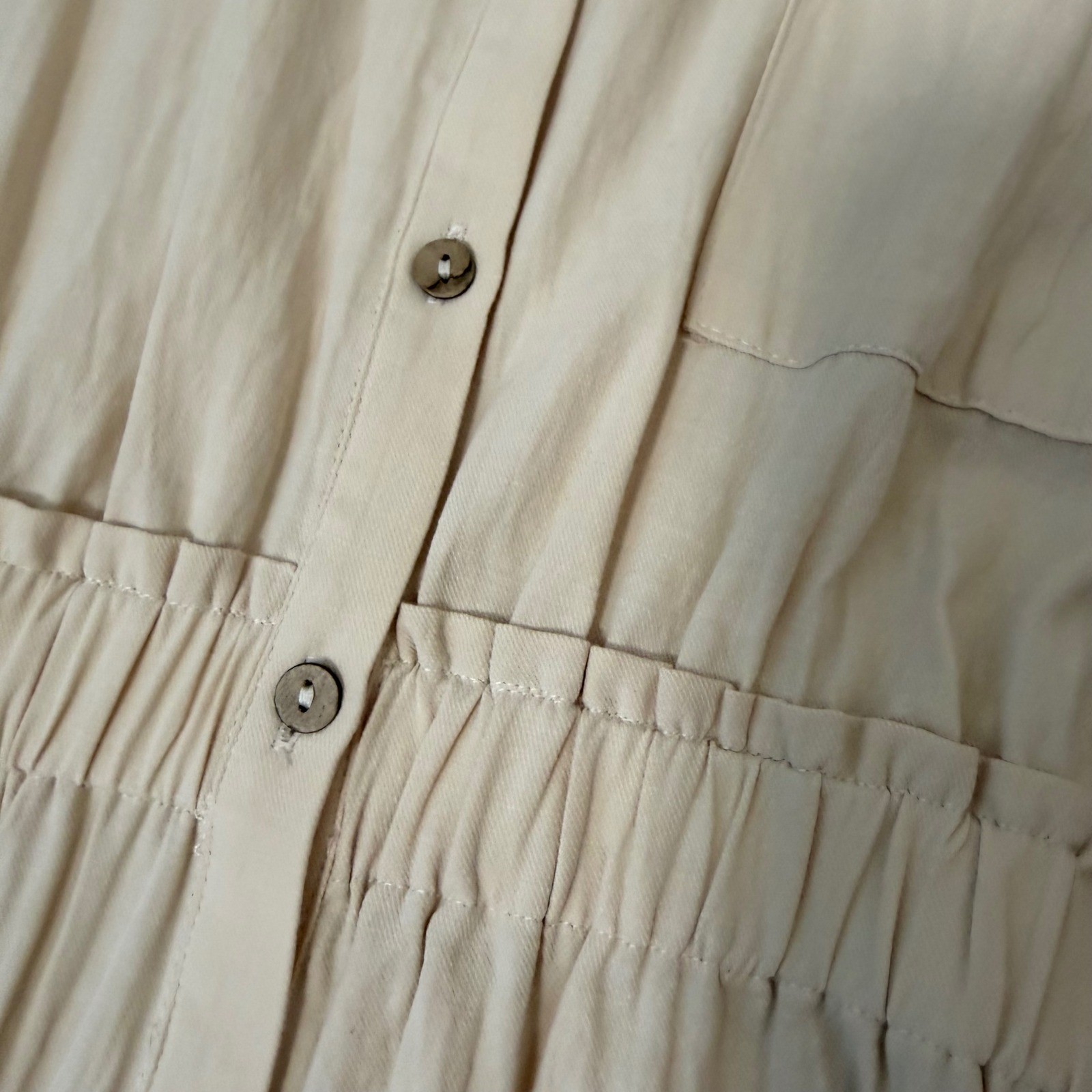 Neutral Summer Button Down Cotton Shirt Dress NEW (LG) Cutouts Sleeveless Cream