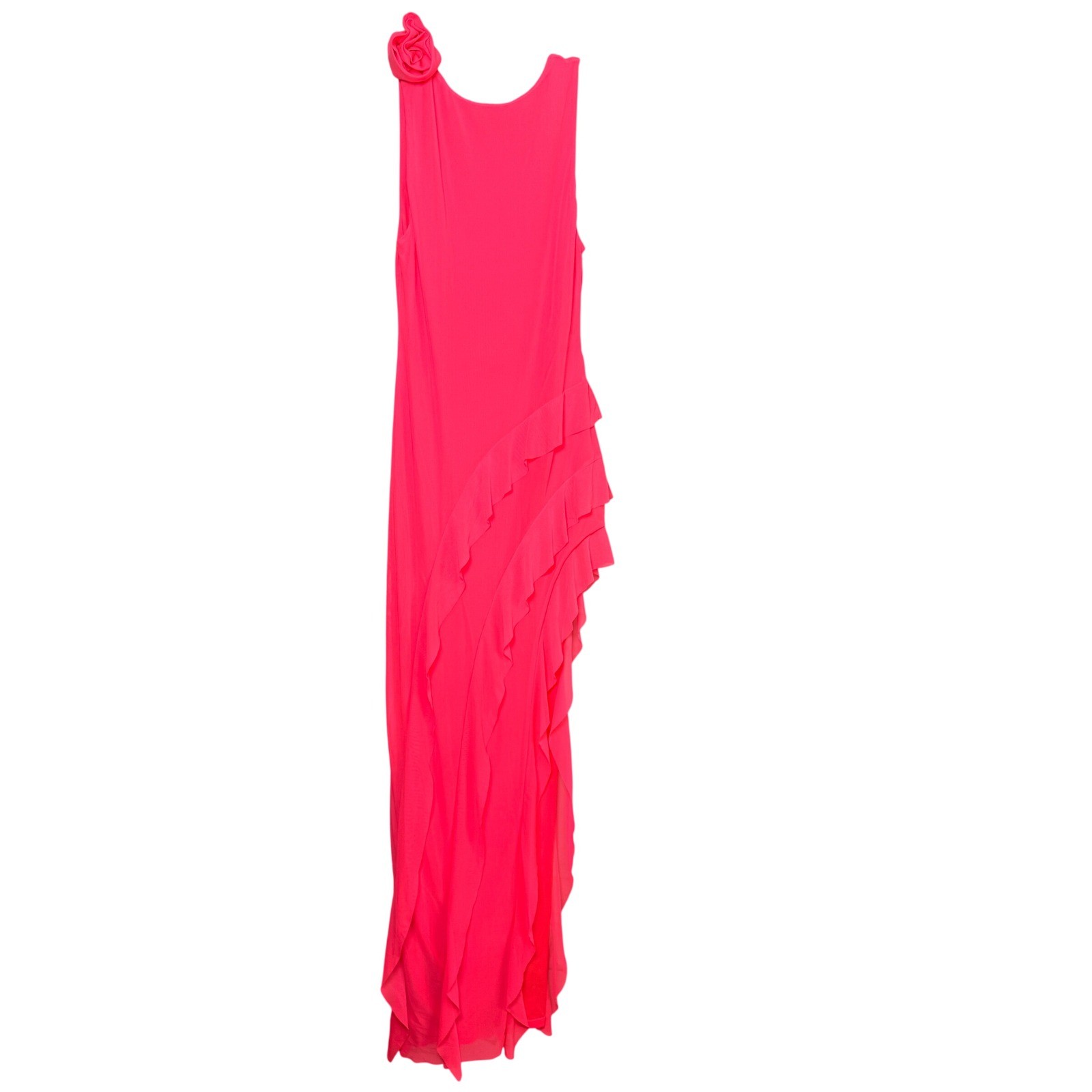 AFRM Rosette Ruffle Mesh Maxi Dress Womens Small Neon Pink Beach