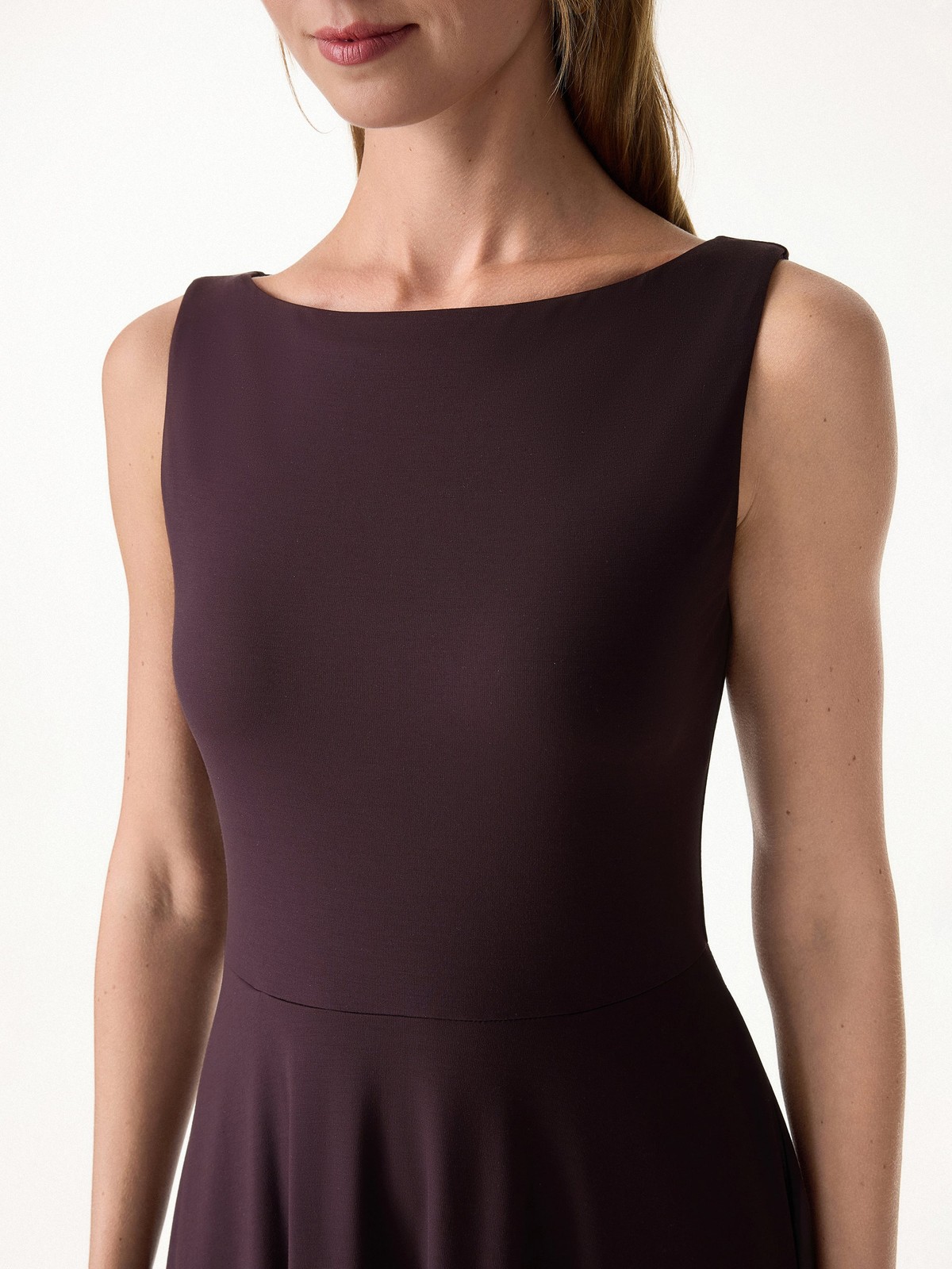 Stretchy Boatneck Fit-and-Flare Mini Bra Dress with Pockets-OGLmove|118859