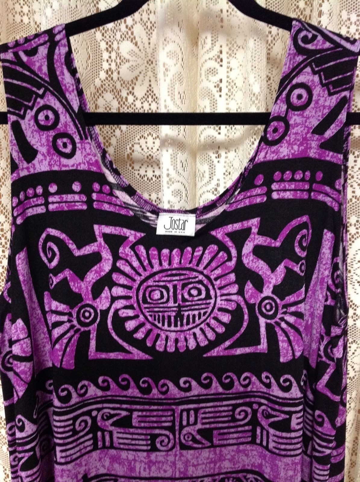 JOSTAR Purple Aztec LONG TANK DRESS Stretch Poly Spandex Knit S M L XL 2X 3X