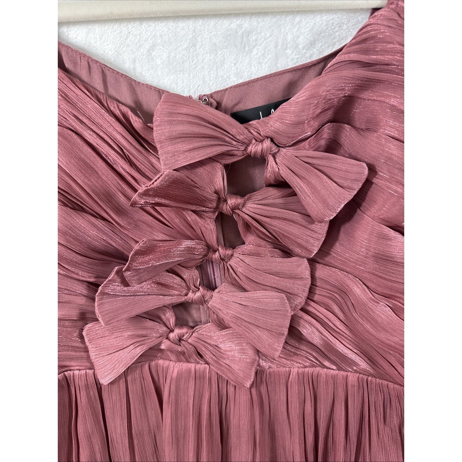 Lulus Mauve Pink Pleated Bow Front Balloon Sleeve Mini Dress Small New