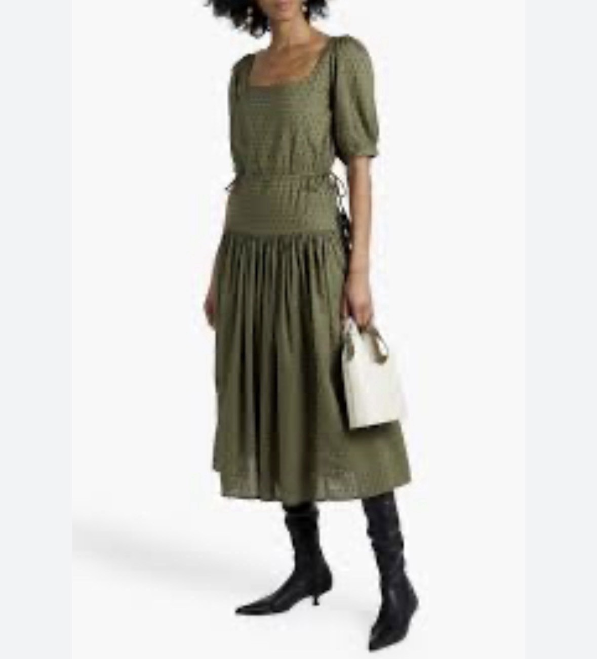 NWT Joie Nashua Olive Green Dot Tie Cotton Midi Women’s Dress L Large New